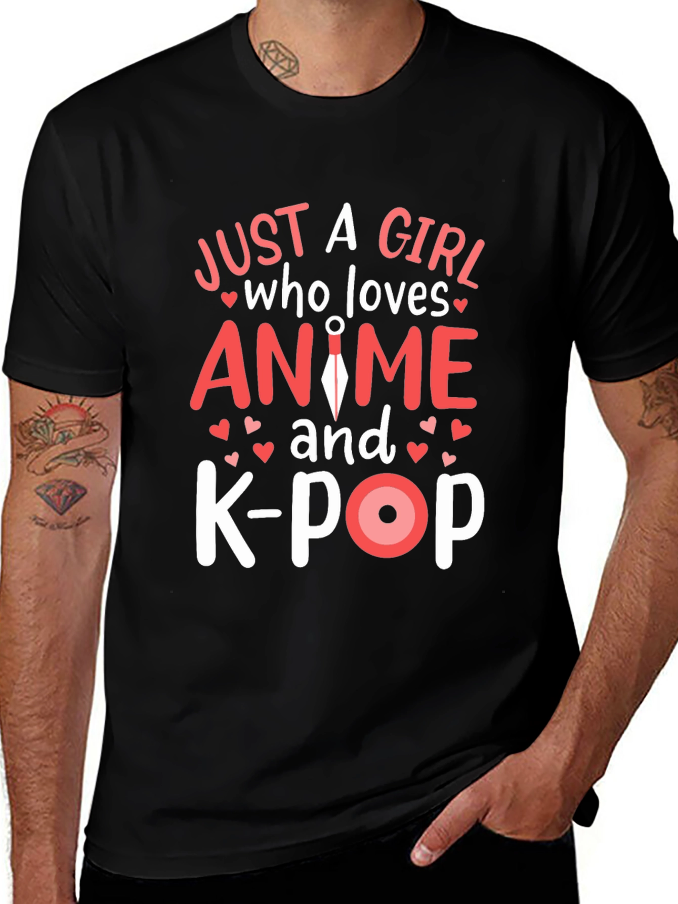 Anime and K-Pop Girls Black T-Shirt