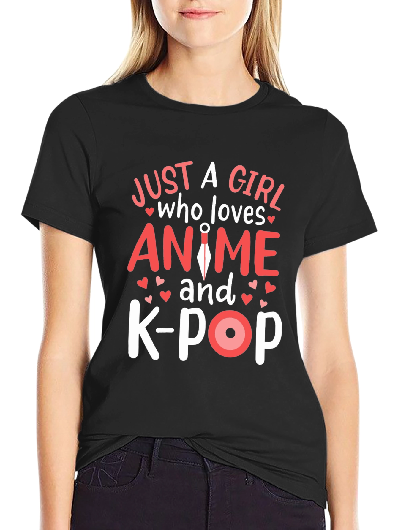 Anime and K-Pop Girls Black T-Shirt