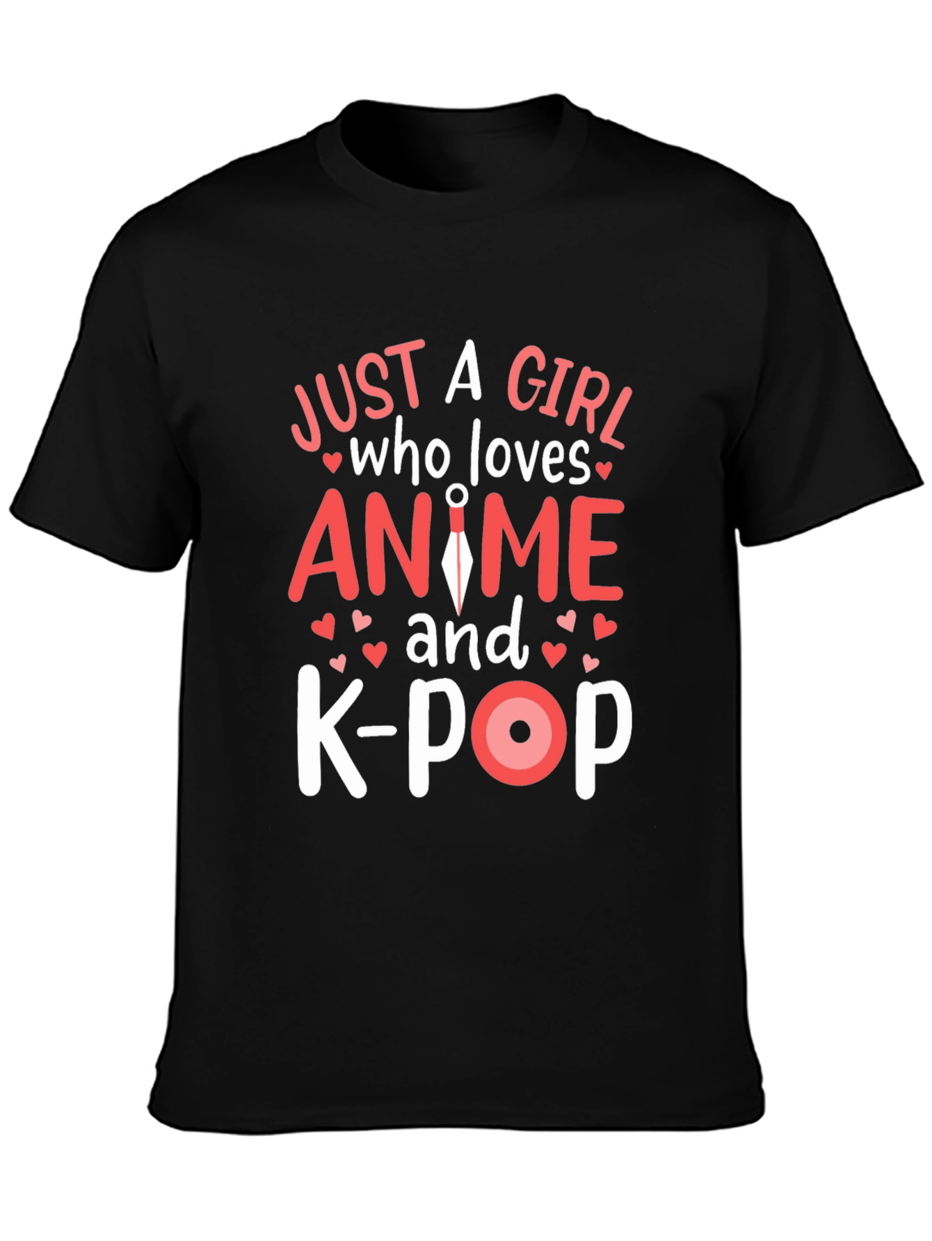 Anime and K-Pop Girls Black T-Shirt