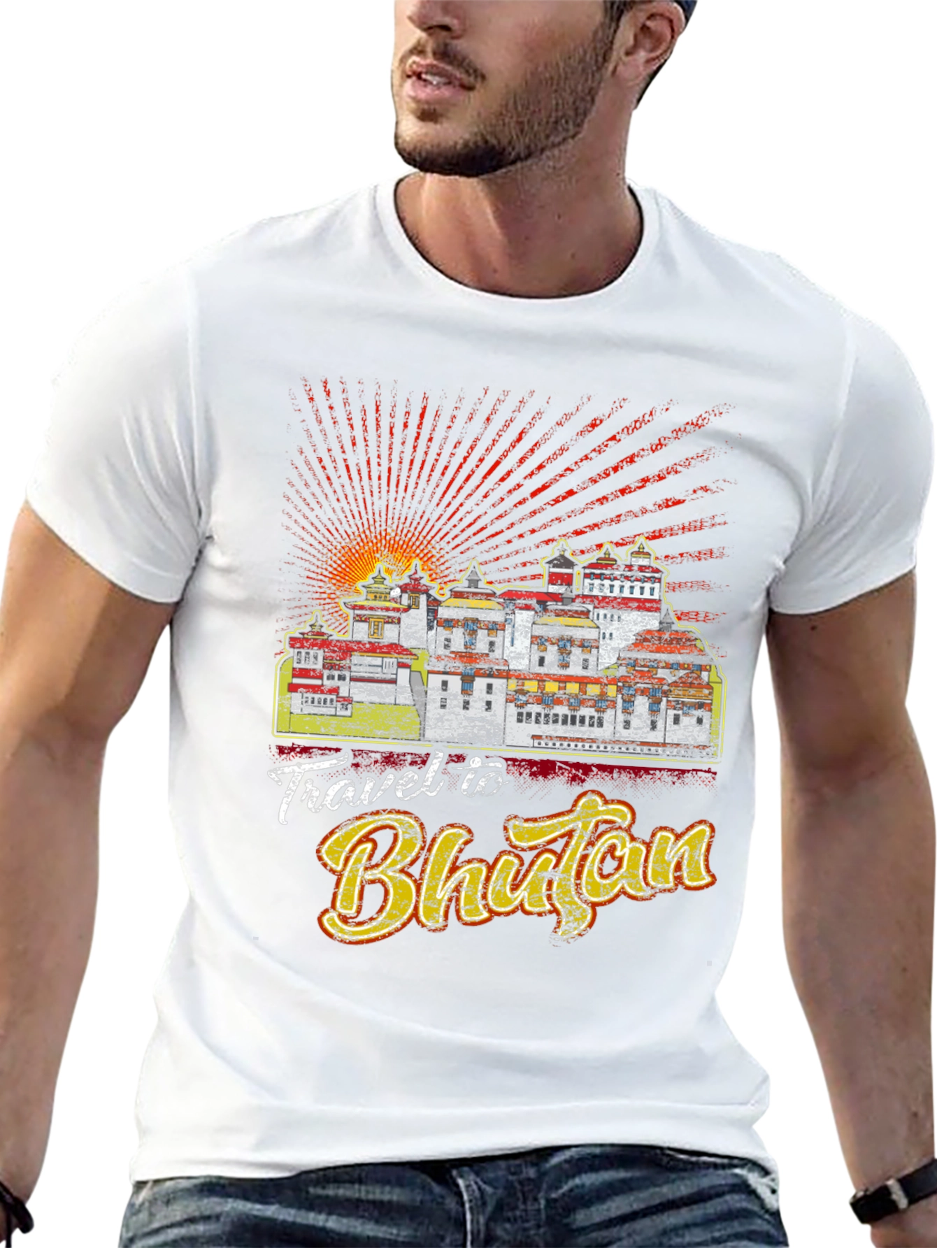Travel Bhutan Graphic Tee - Mens Black T-Shirt