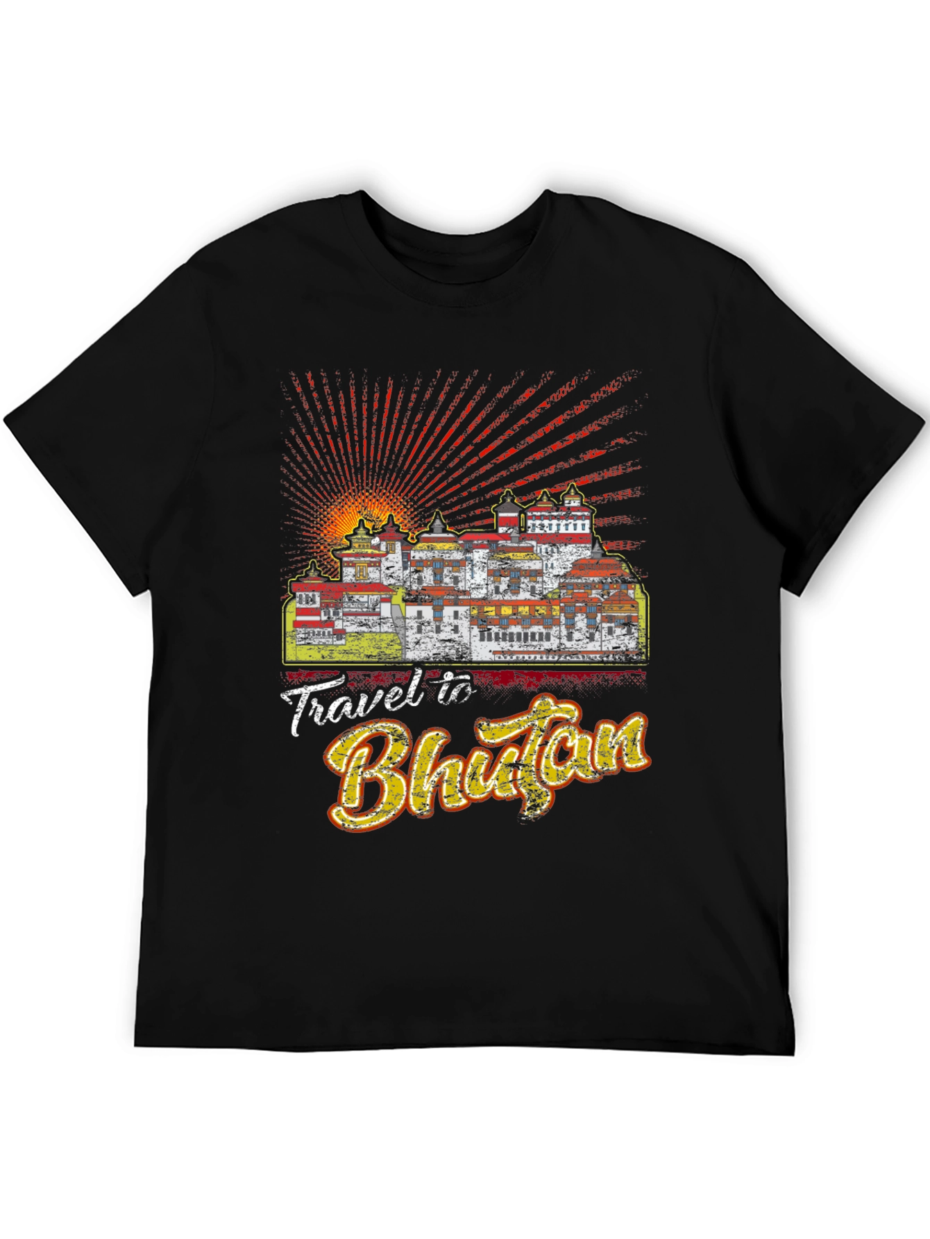 Travel Bhutan Graphic Tee - Mens Black T-Shirt