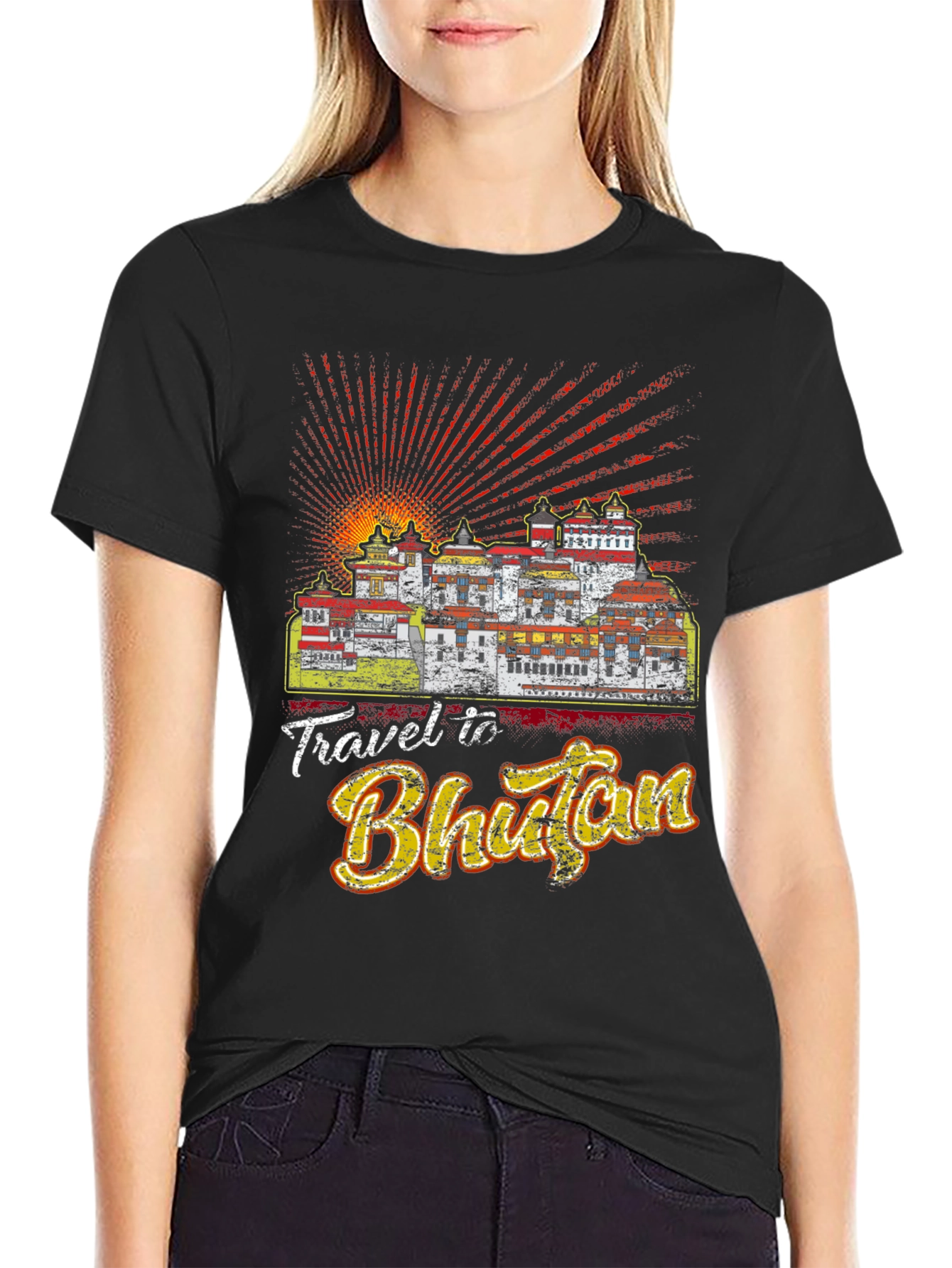 Travel Bhutan Graphic Tee - Mens Black T-Shirt