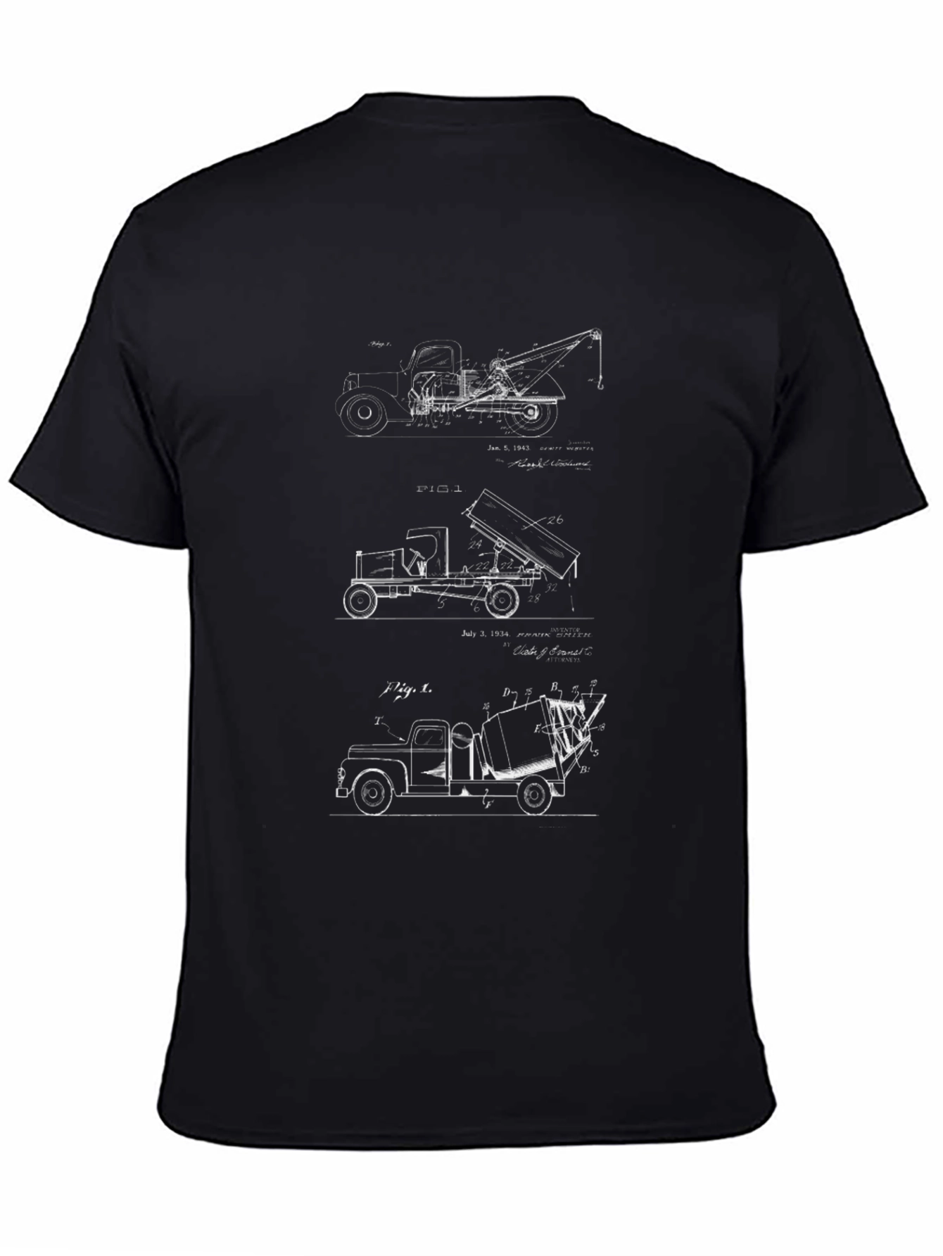 Truck Blueprint Graphic Tee - Black Cotton