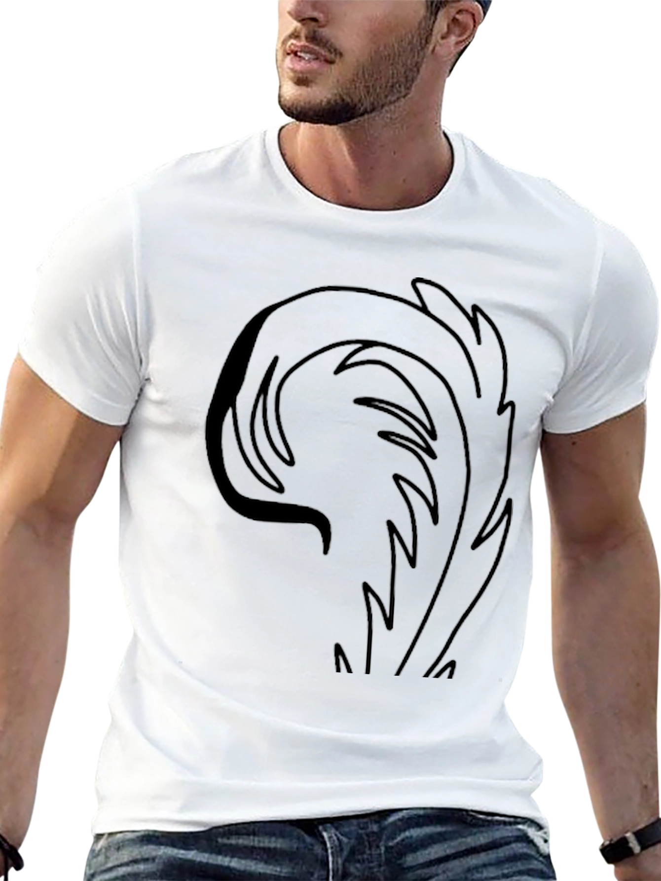 Mens Black T-Shirt with Abstract Feather Design