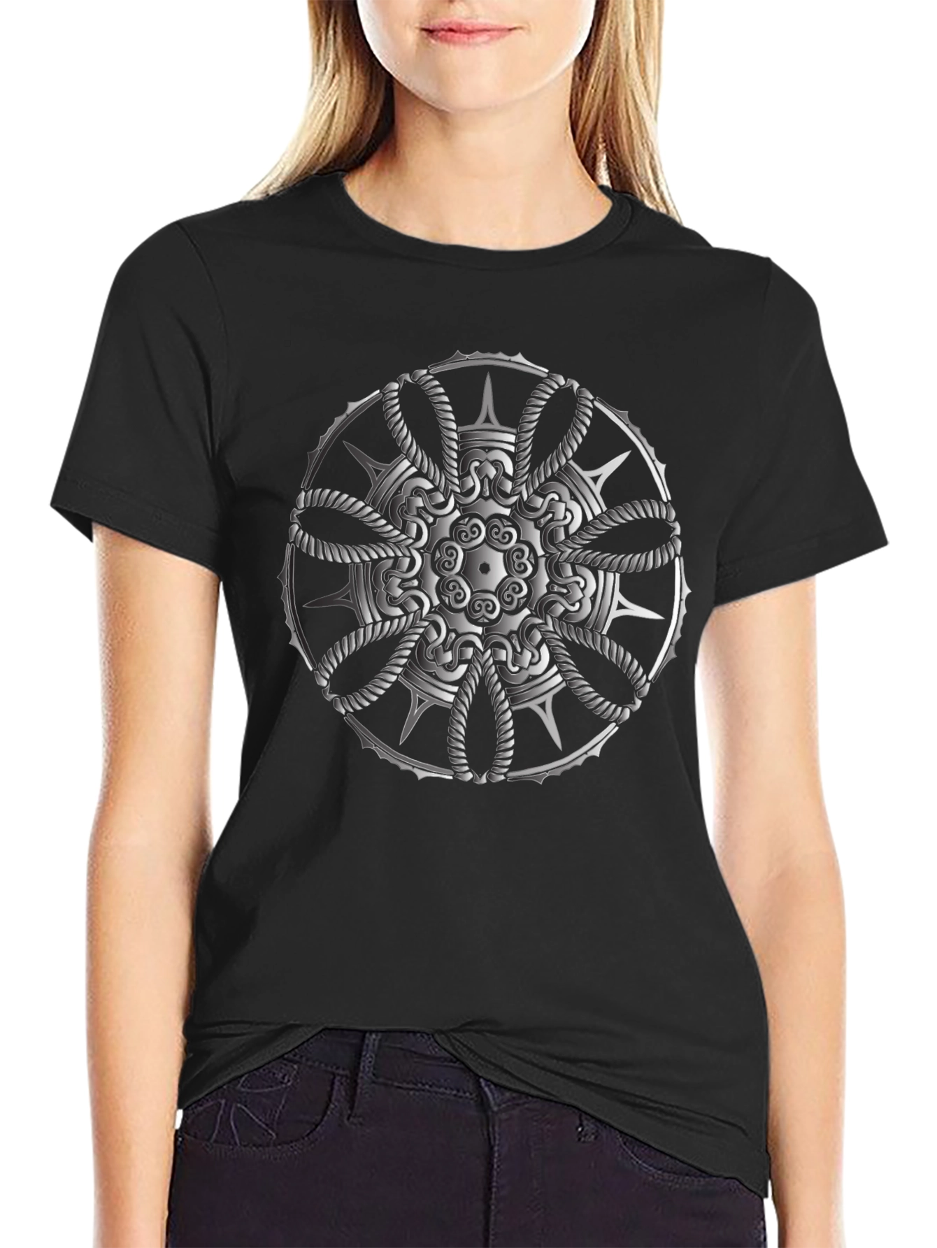 Mandala Graphic Print T-Shirt - Black