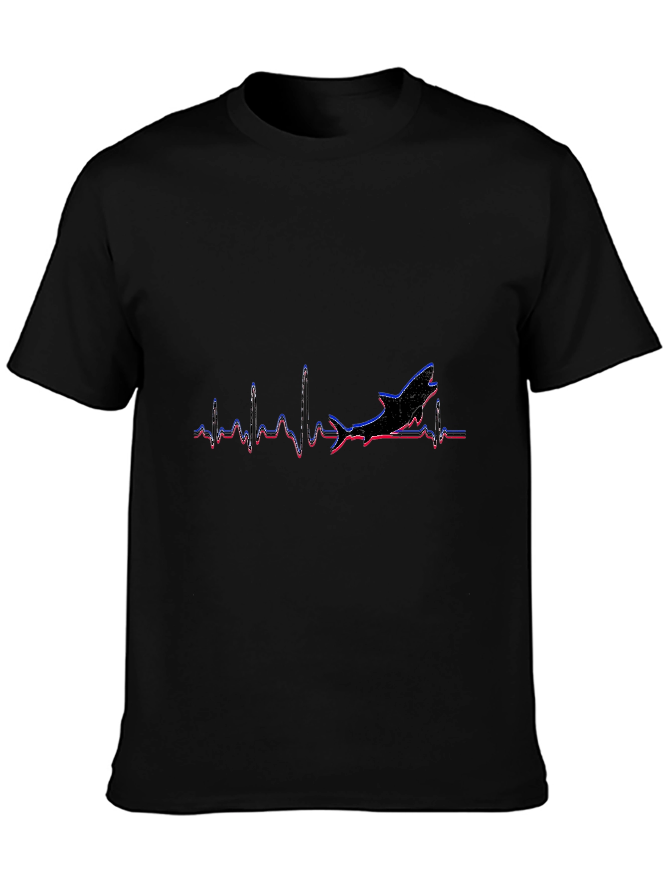 Shark Heartbeat Graphic Tee - Black Cotton T-Shirt
