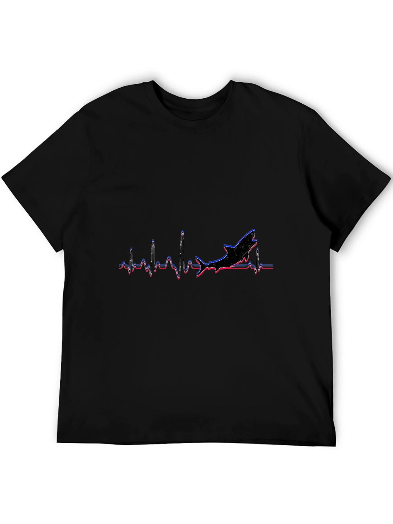 Shark Heartbeat Graphic Tee - Black Cotton T-Shirt