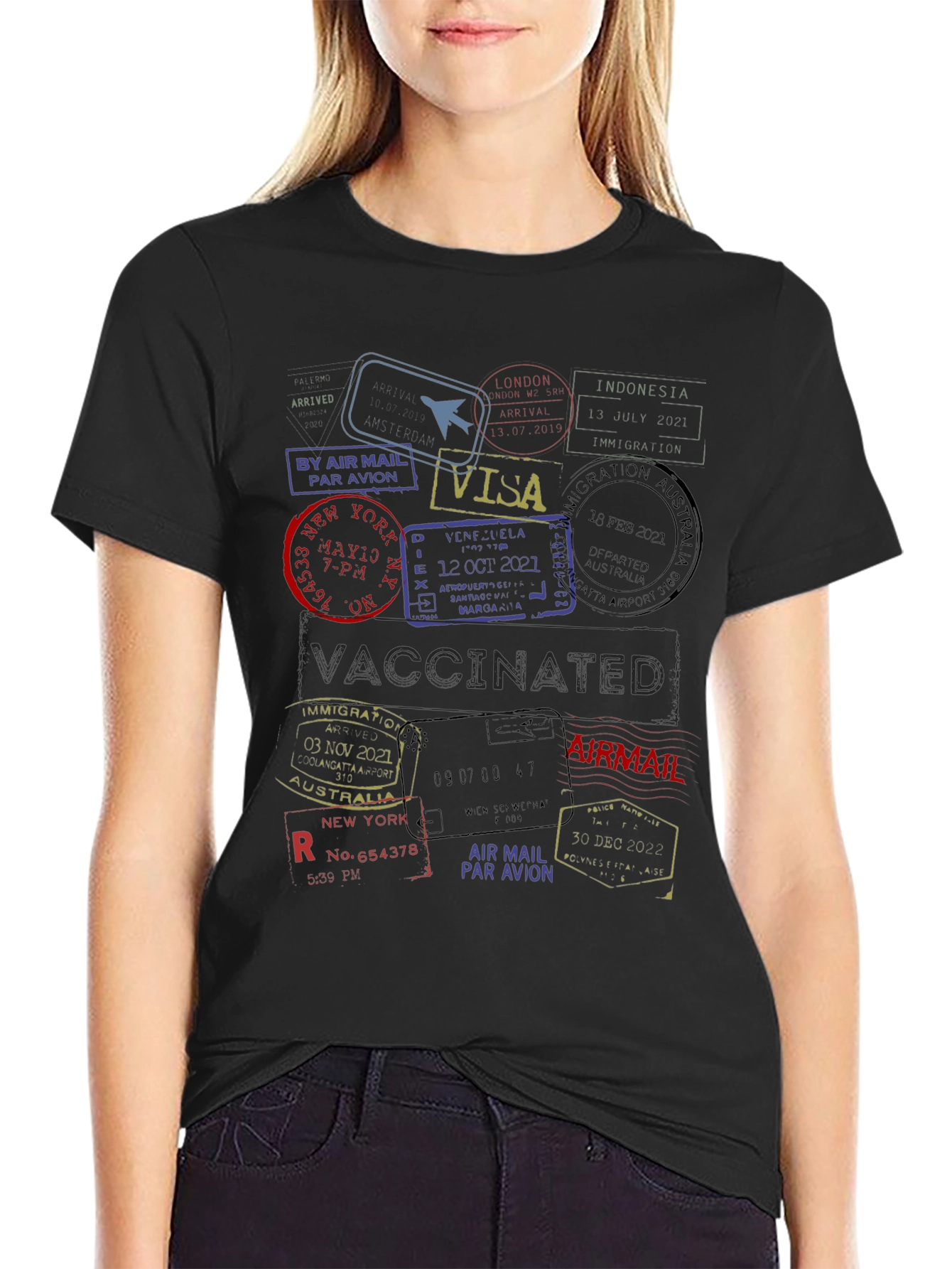 Passport Stamp Travel T-Shirt - Vaccinated
