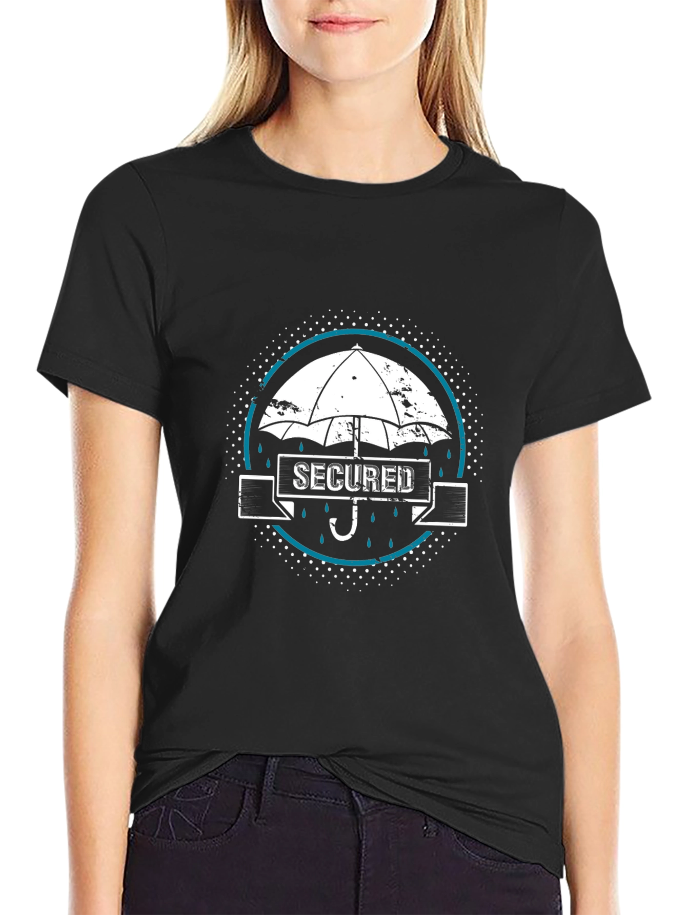 Secured Umbrella Graphic Black T-Shirt