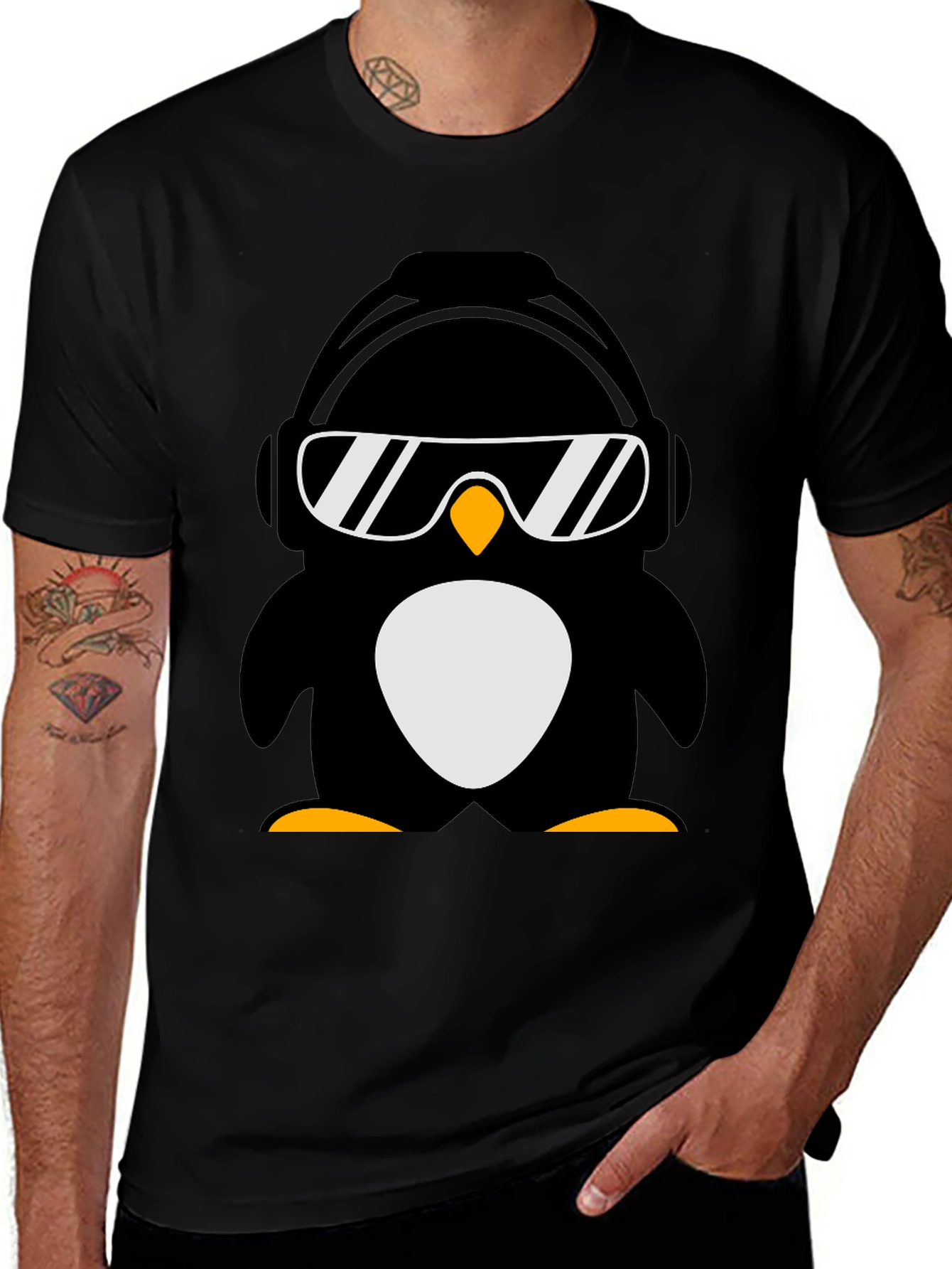 Cool Penguin Graphic Tee - Black