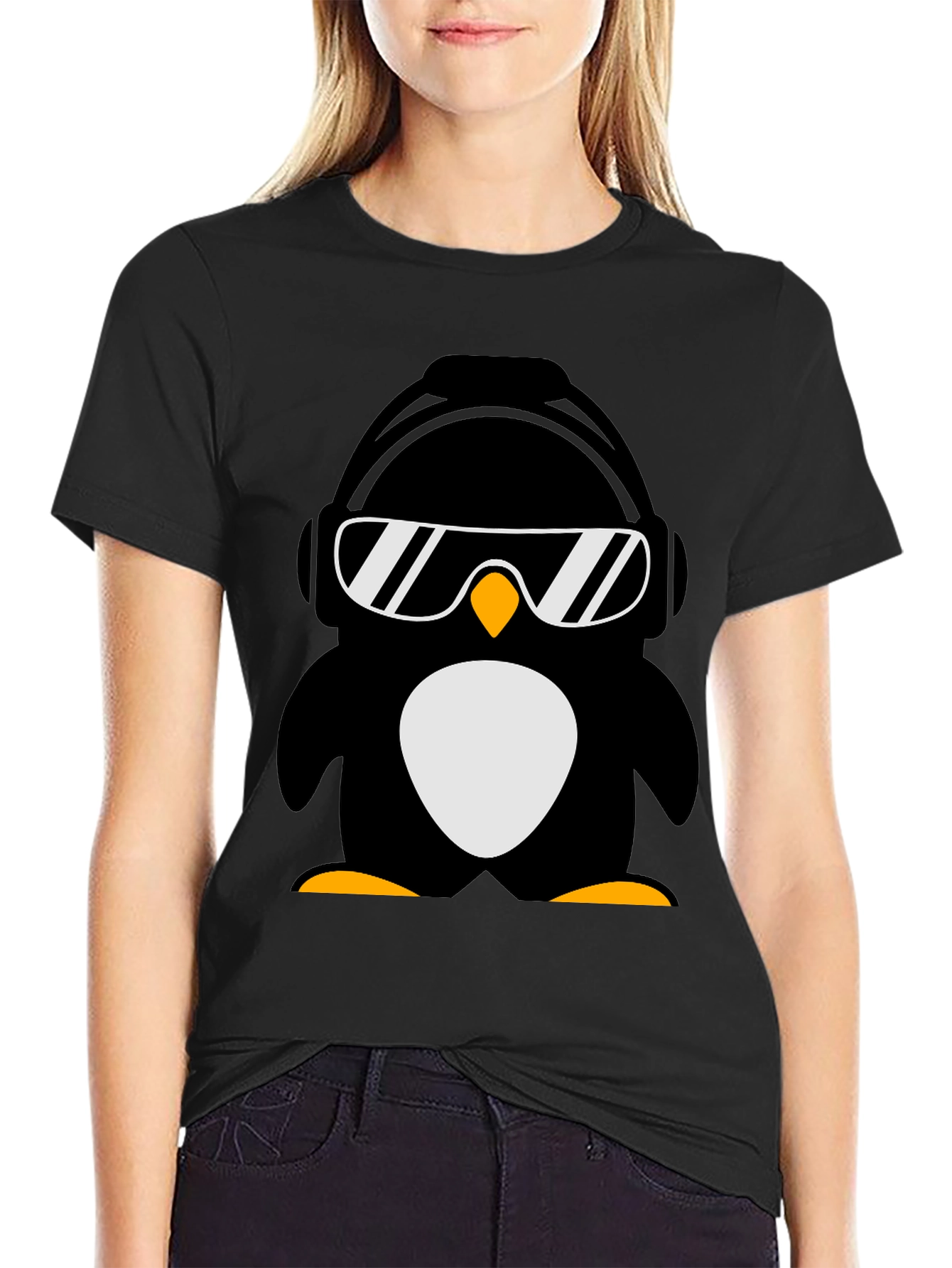 Cool Penguin Graphic Tee - Black
