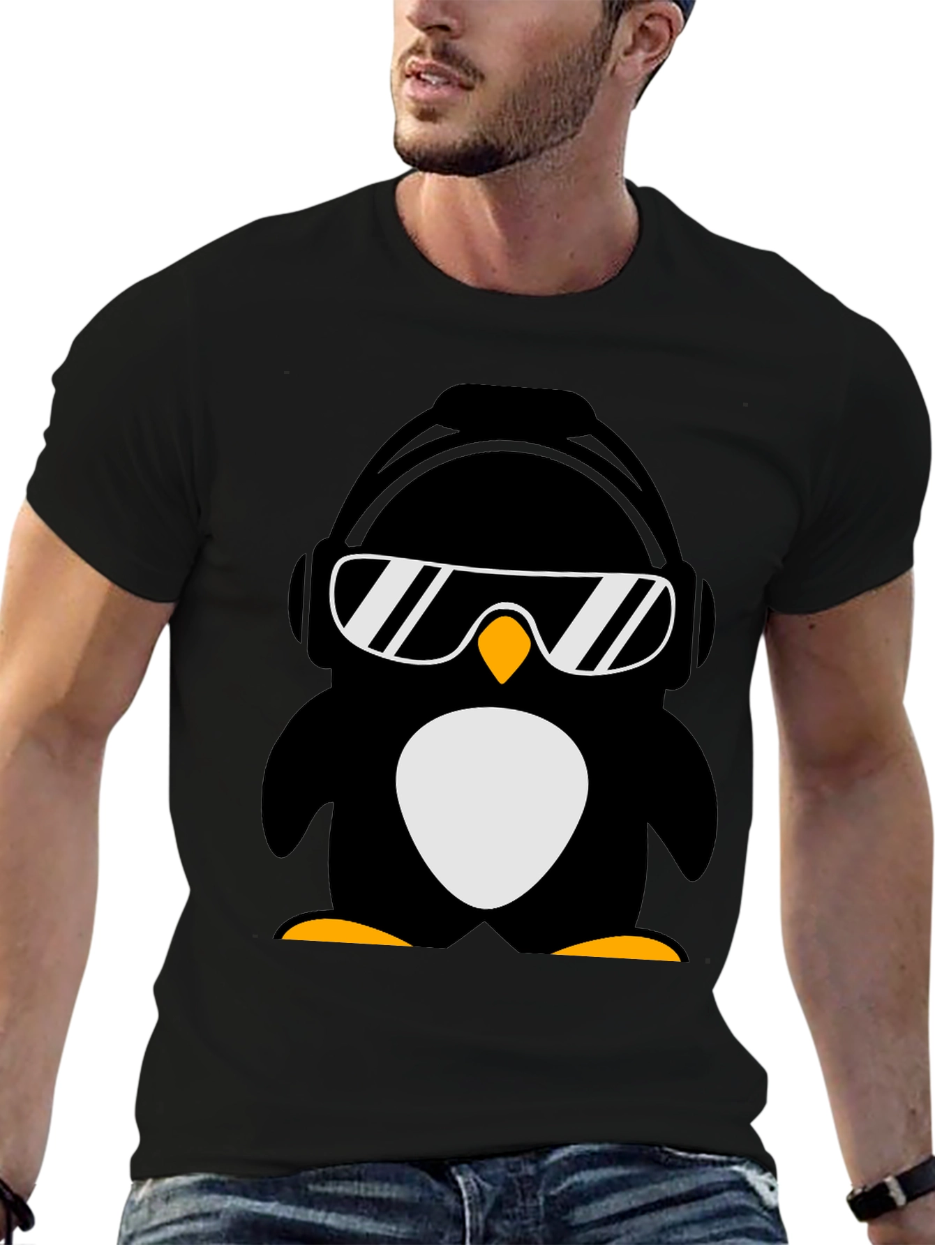 Cool Penguin Graphic Tee - Black