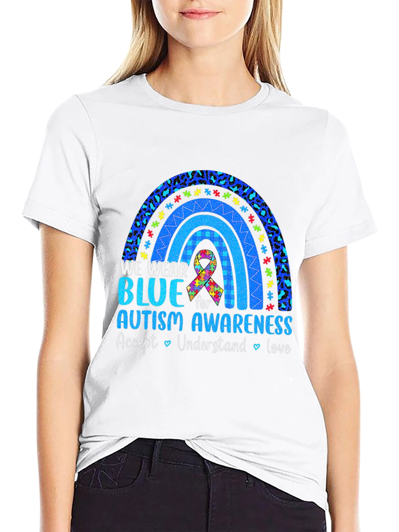 Autism Awareness Blue Rainbow Graphic T-Shirt