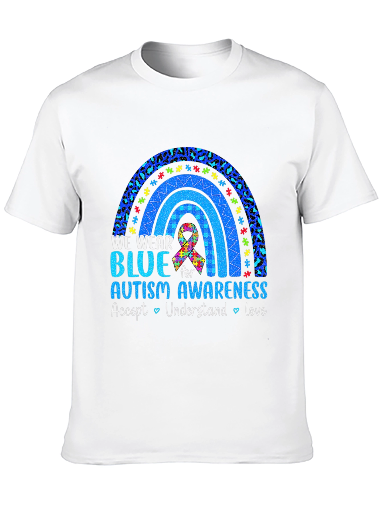 Autism Awareness Blue Rainbow Graphic T-Shirt