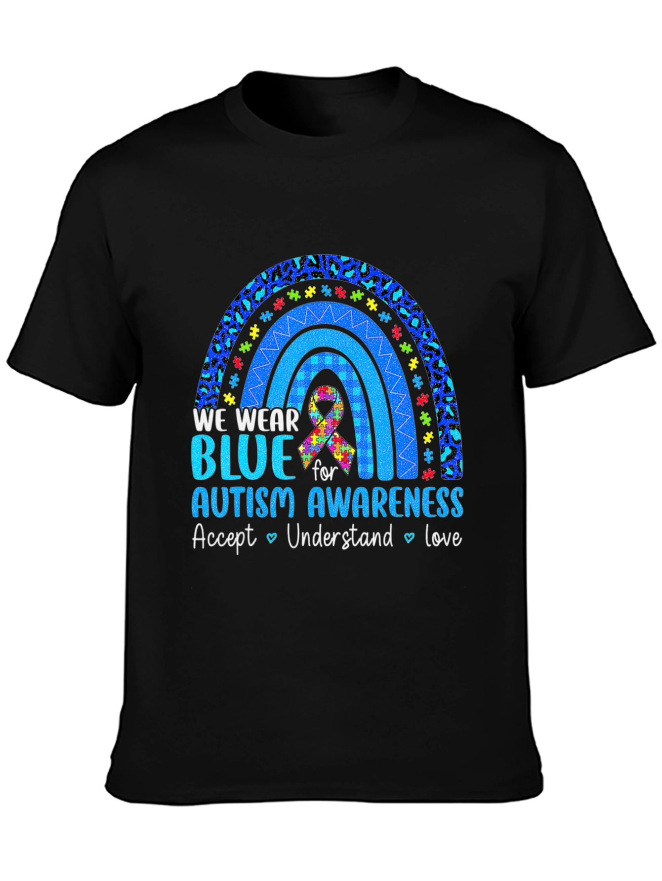 Autism Awareness Blue Rainbow Graphic T-Shirt