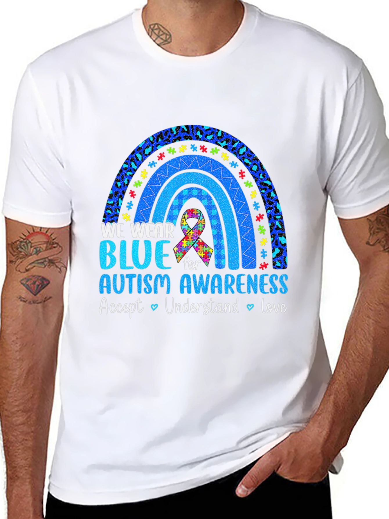 Autism Awareness Blue Rainbow Graphic T-Shirt