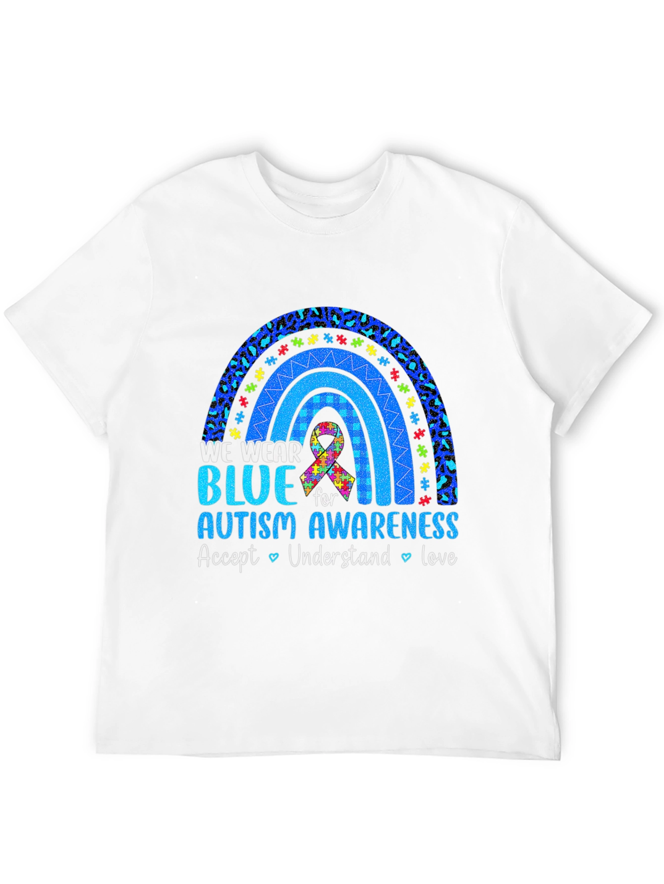 Autism Awareness Blue Rainbow Graphic T-Shirt