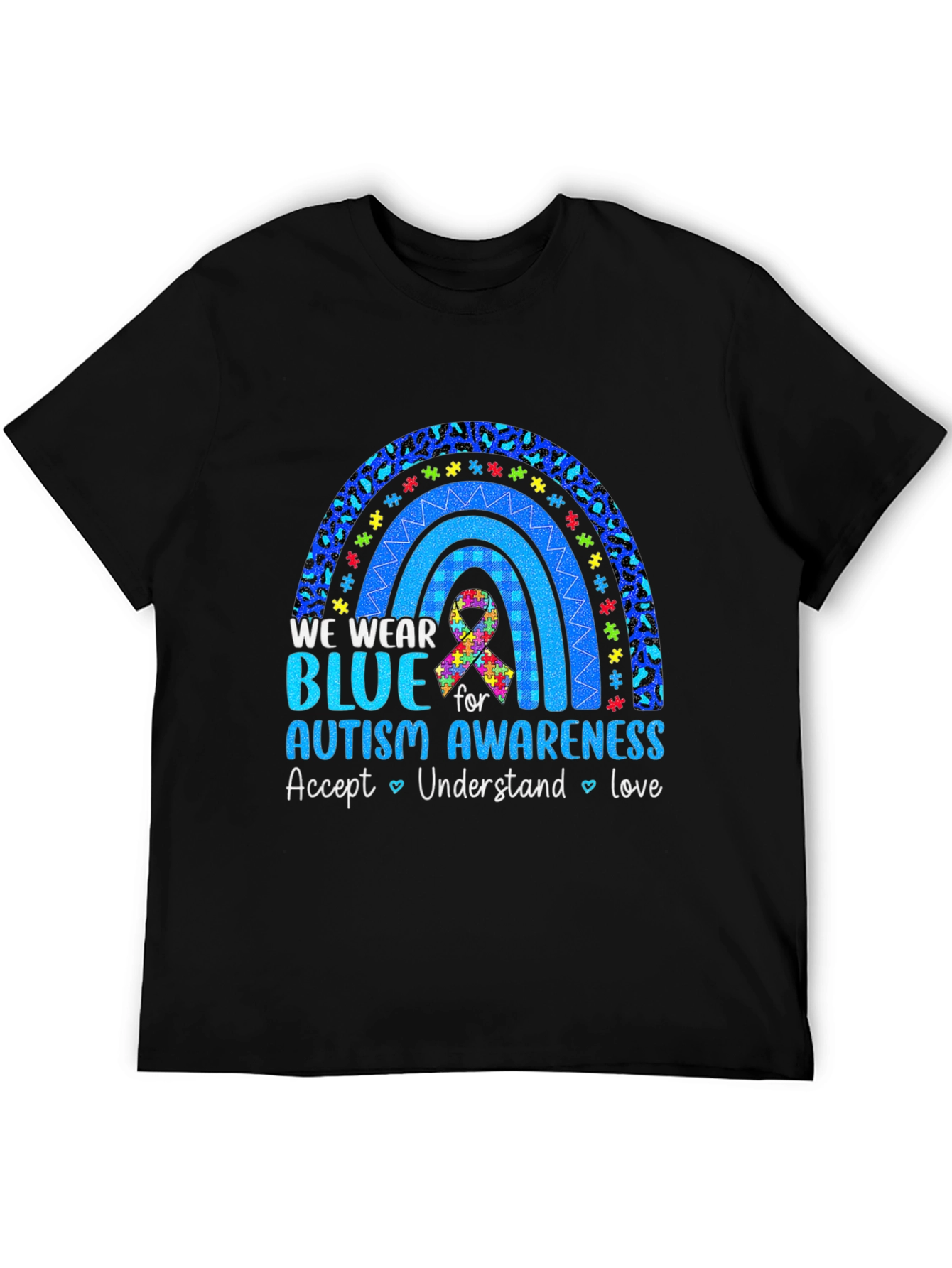 Autism Awareness Blue Rainbow Graphic T-Shirt