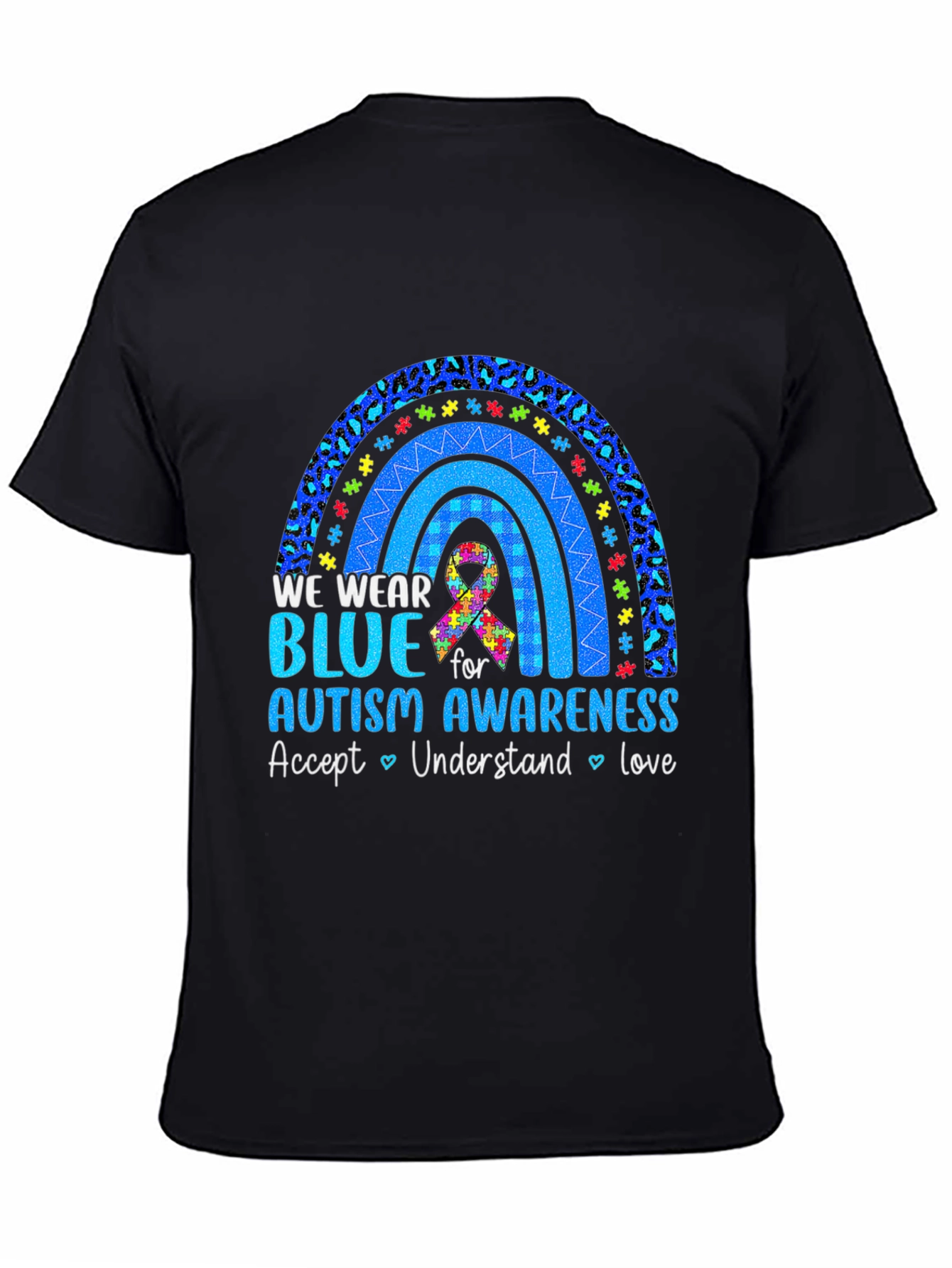 Autism Awareness Blue Rainbow Graphic T-Shirt