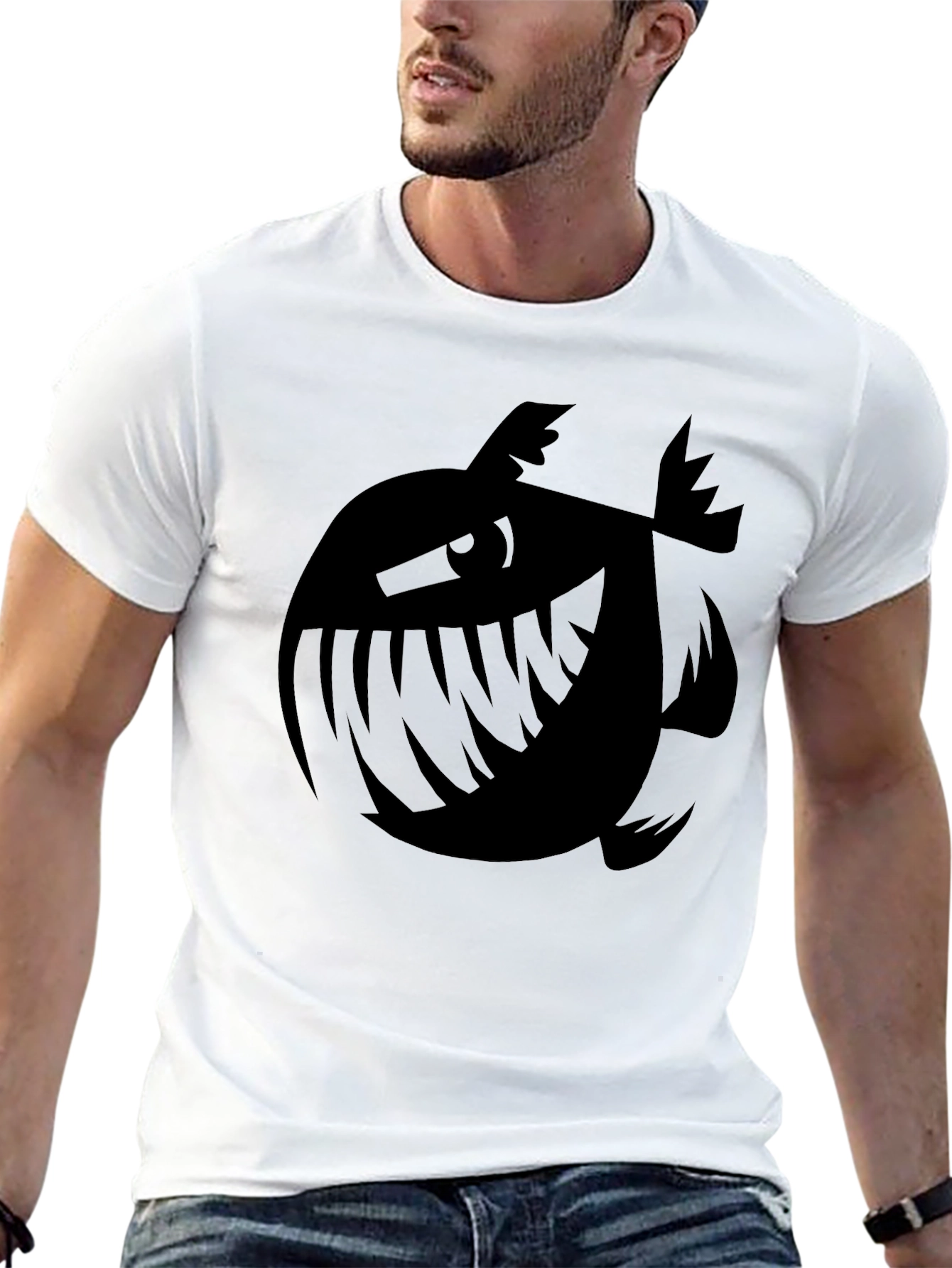 Mens Black Graphic Tee - Piranha Plant Design
