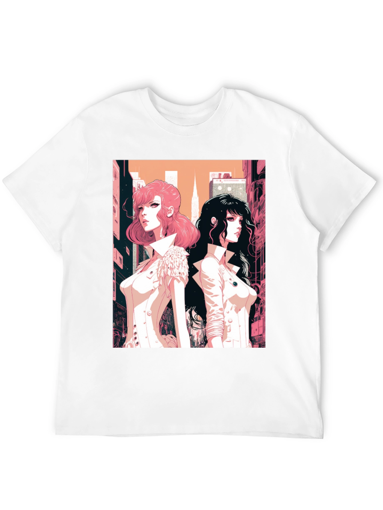 Anime Girls Graphic Tee - Black