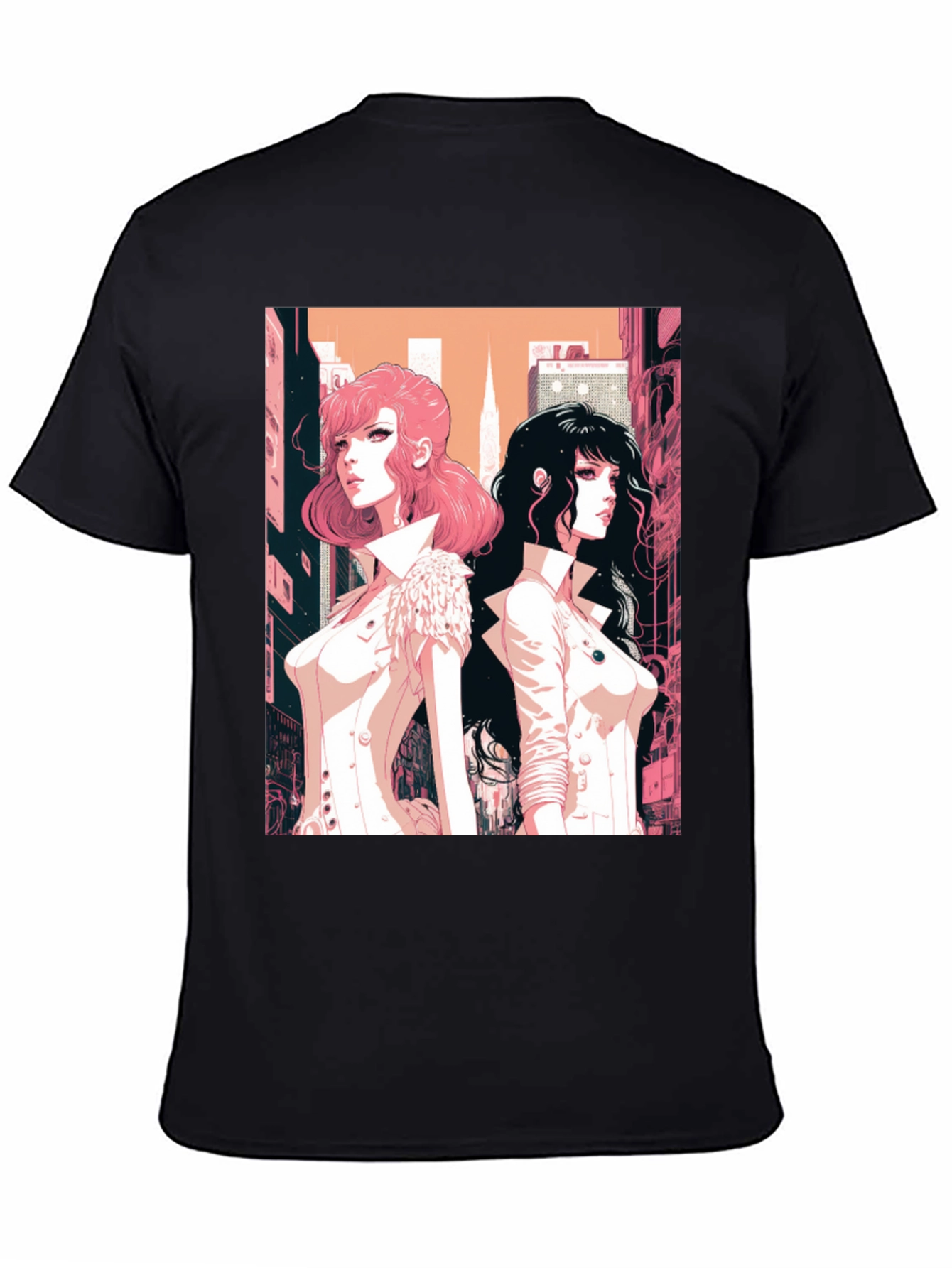 Anime Girls Graphic Tee - Black