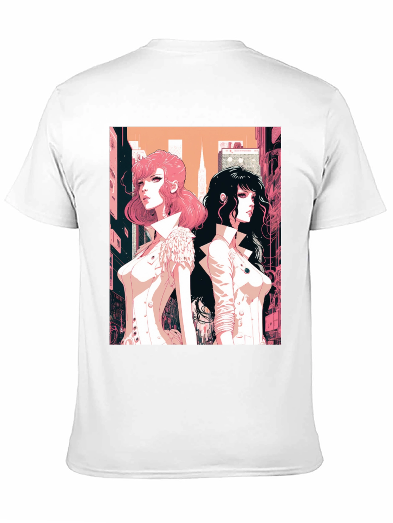 Anime Girls Graphic Tee - Black