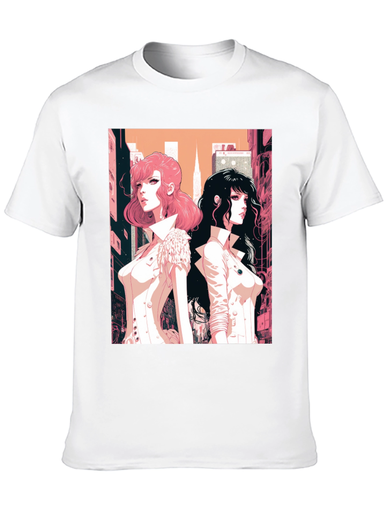 Anime Girls Graphic Tee - Black