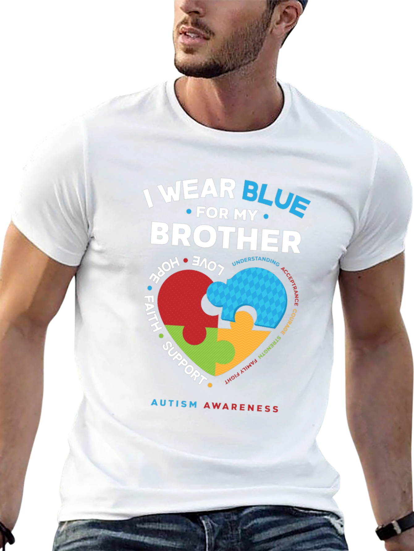 Autism Awareness Brother T-Shirt - I Wear Blue