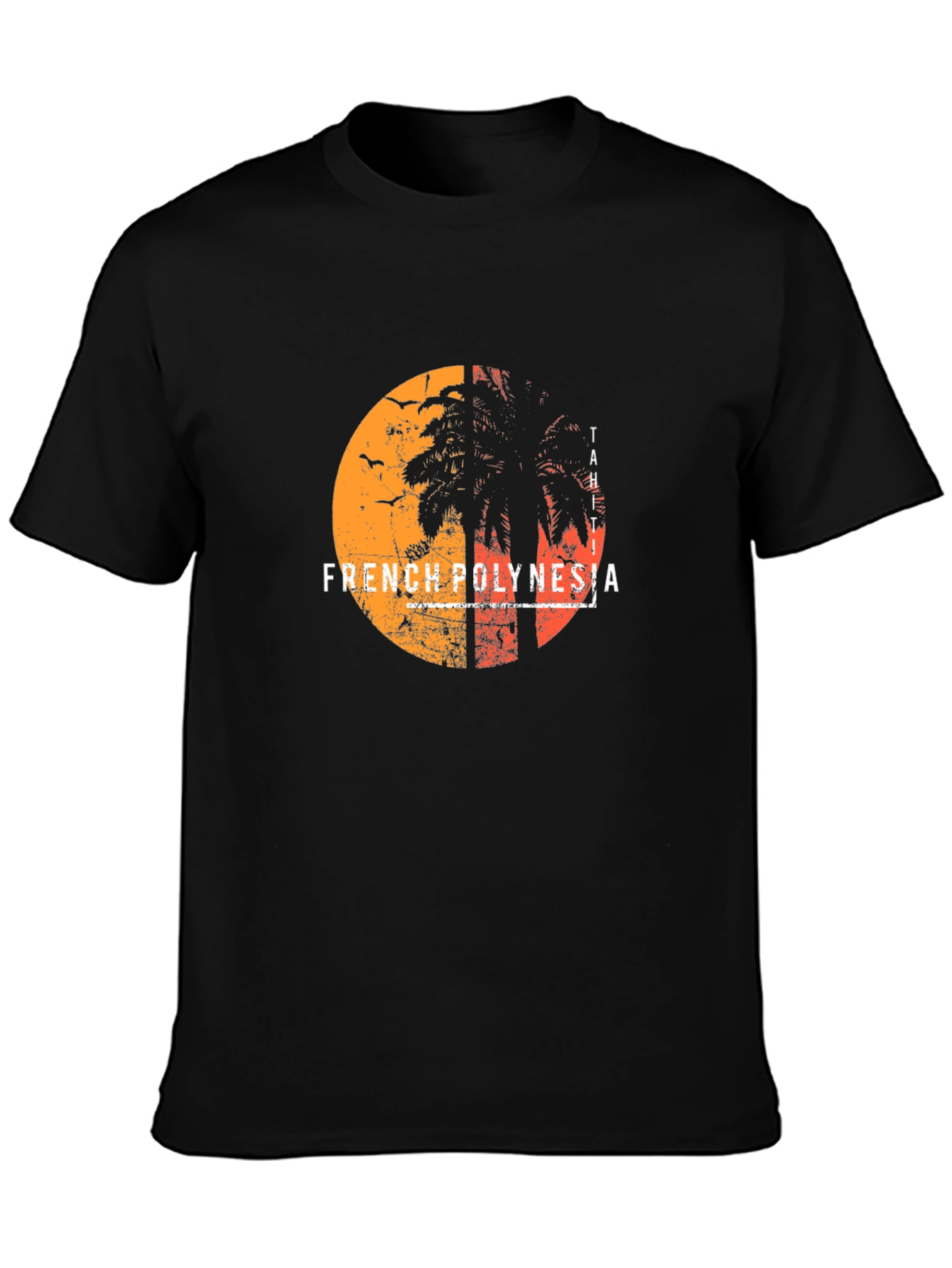 French Polynesia Graphic Tee - Sunset Palm Design