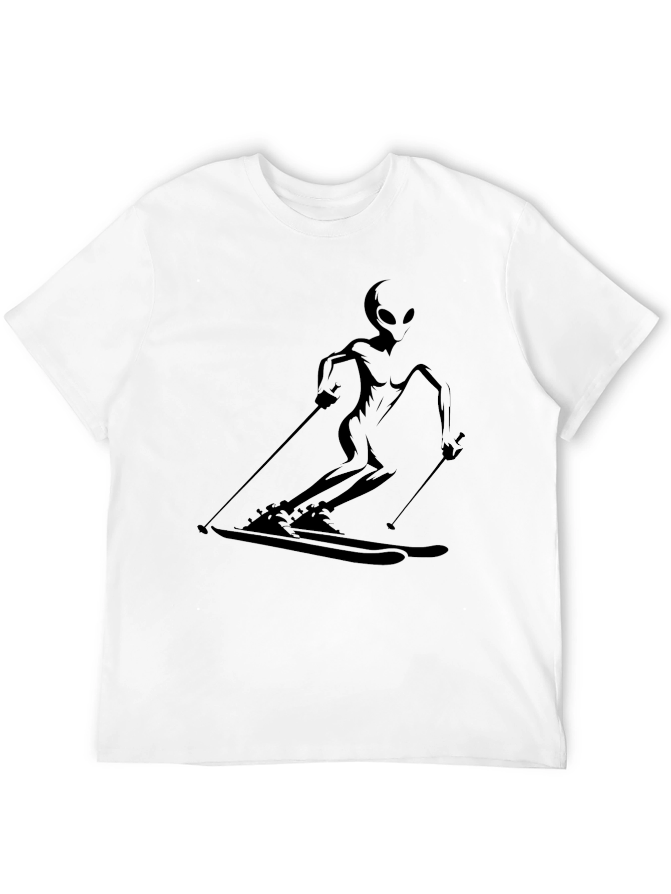 Alien Skiing Graphic T-Shirt - Black