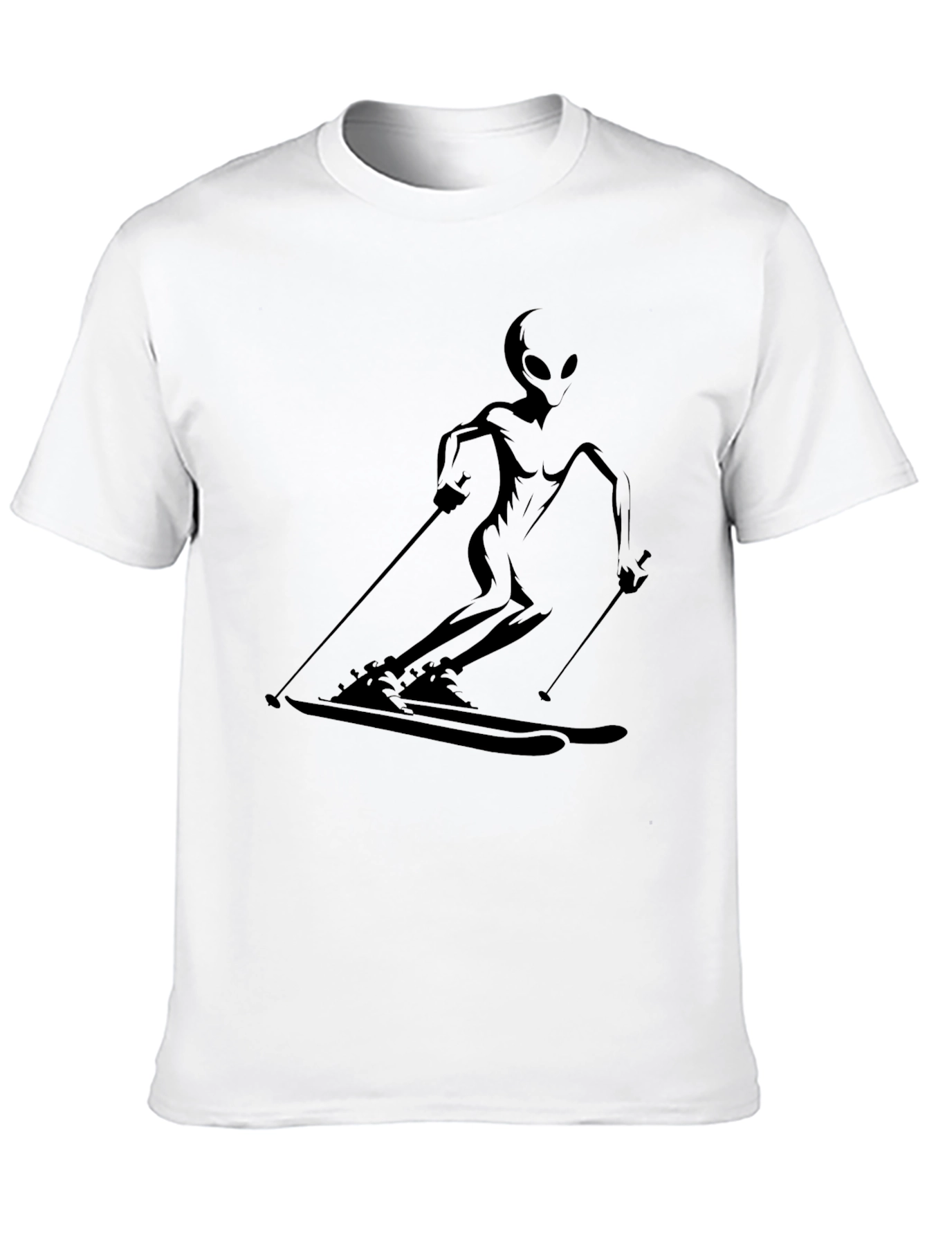 Alien Skiing Graphic T-Shirt - Black