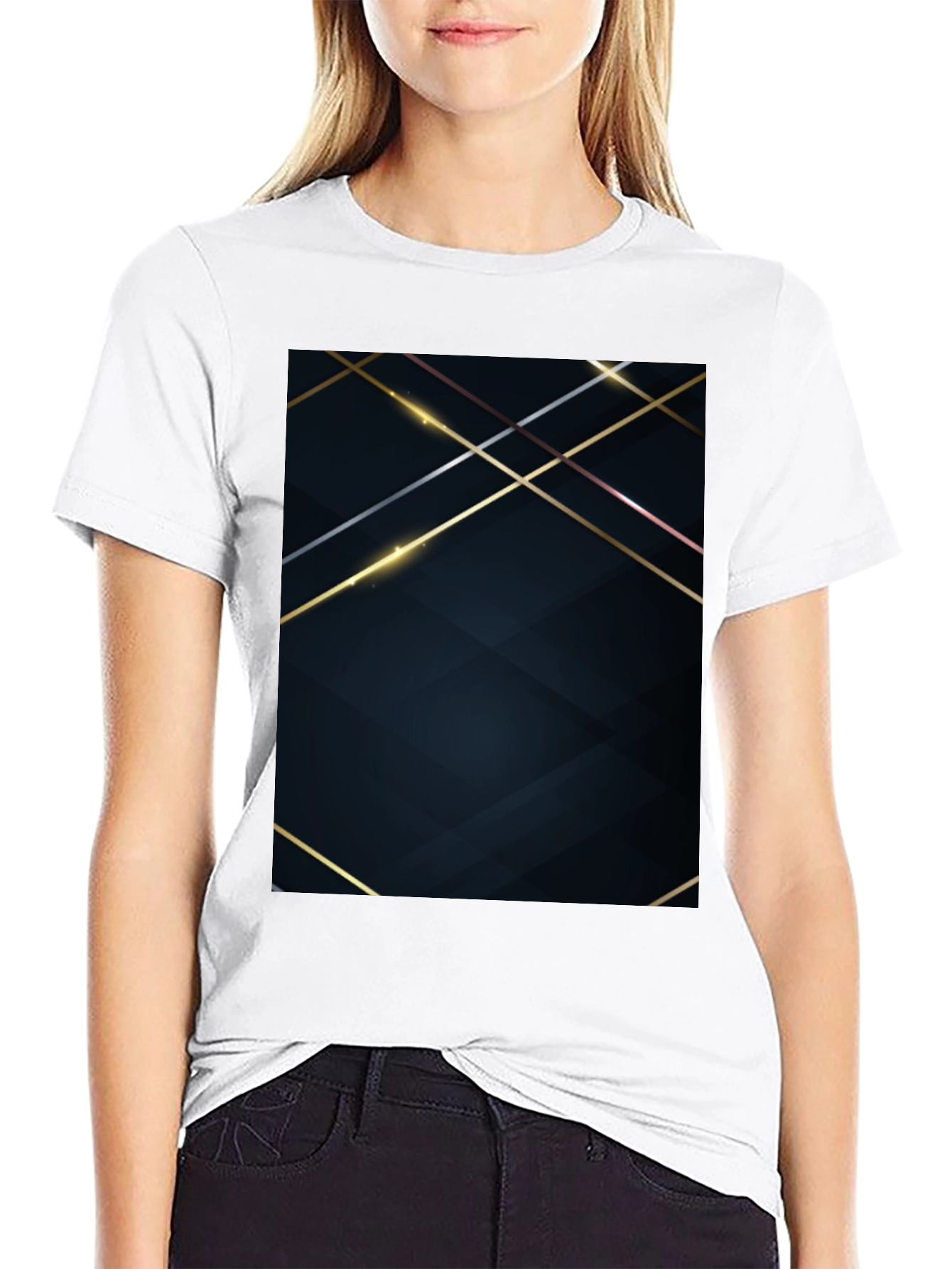 Stylish Black Tee with Geometric Gold Accent