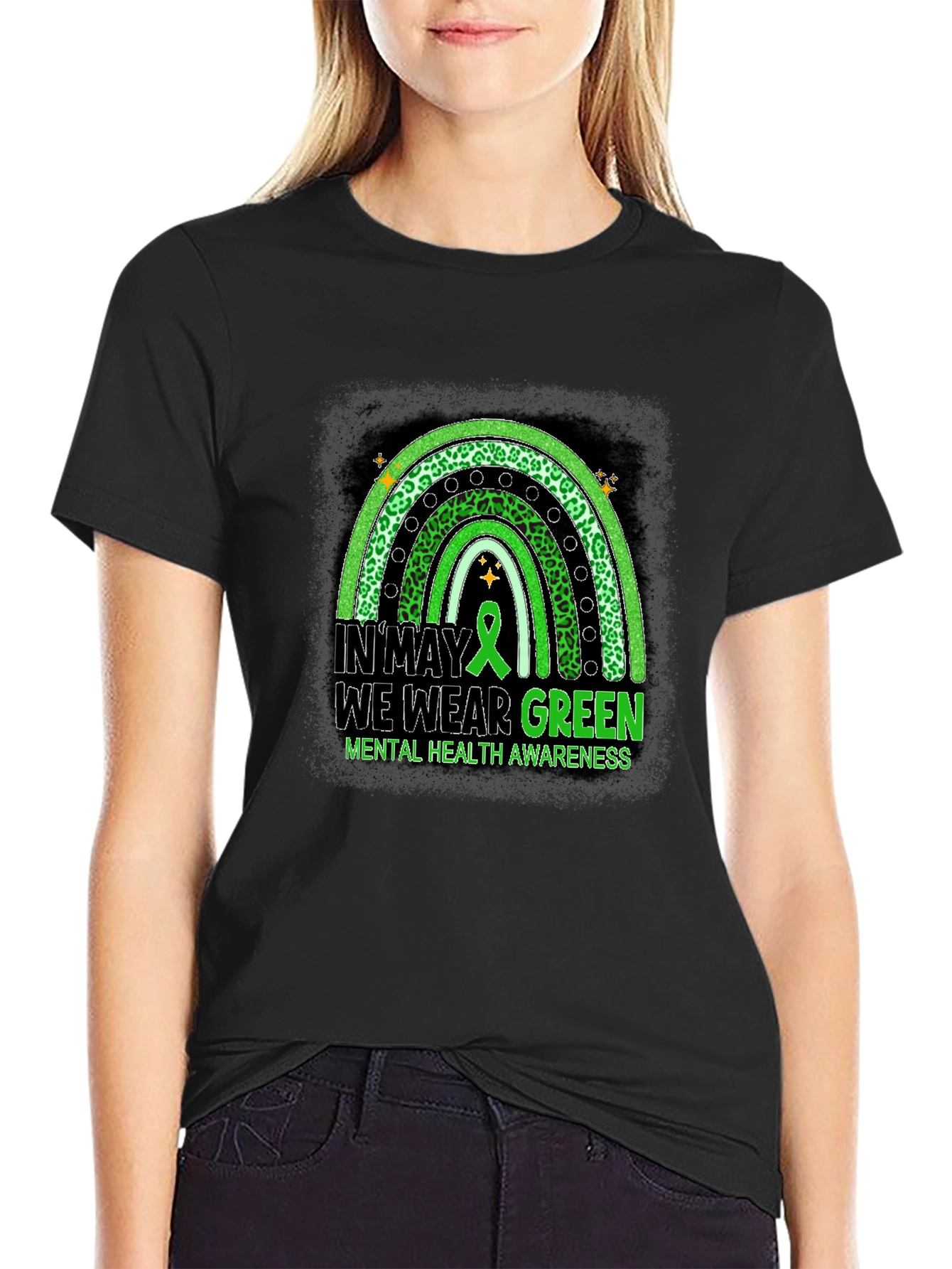 Mental Health Awareness Green Rainbow T-Shirt