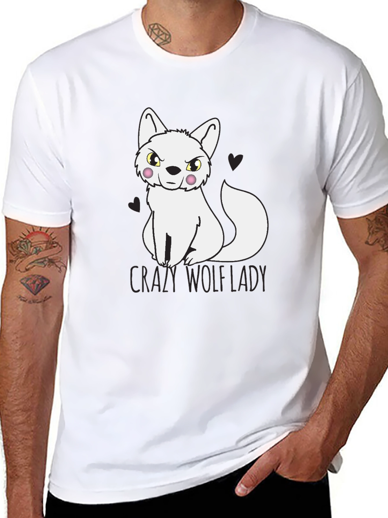 Crazy Wolf Lady T-Shirt - Novelty Tee