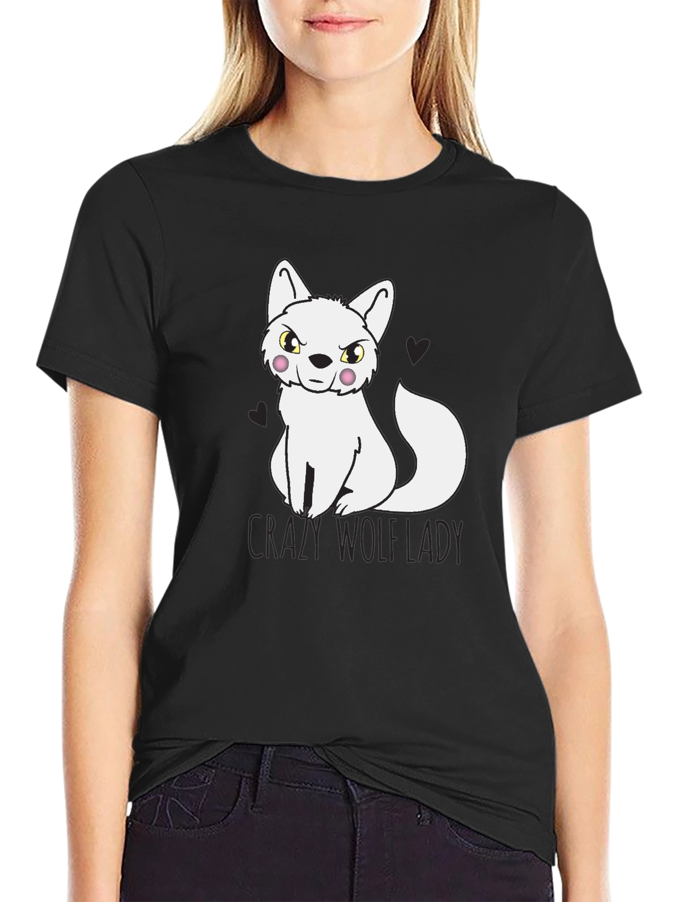 Crazy Wolf Lady T-Shirt - Novelty Tee