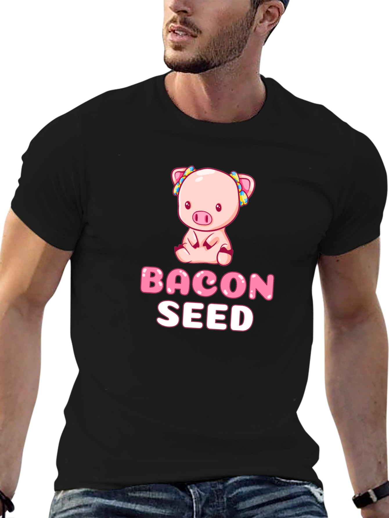 Bacon Seed Pig Graphic Black T-Shirt