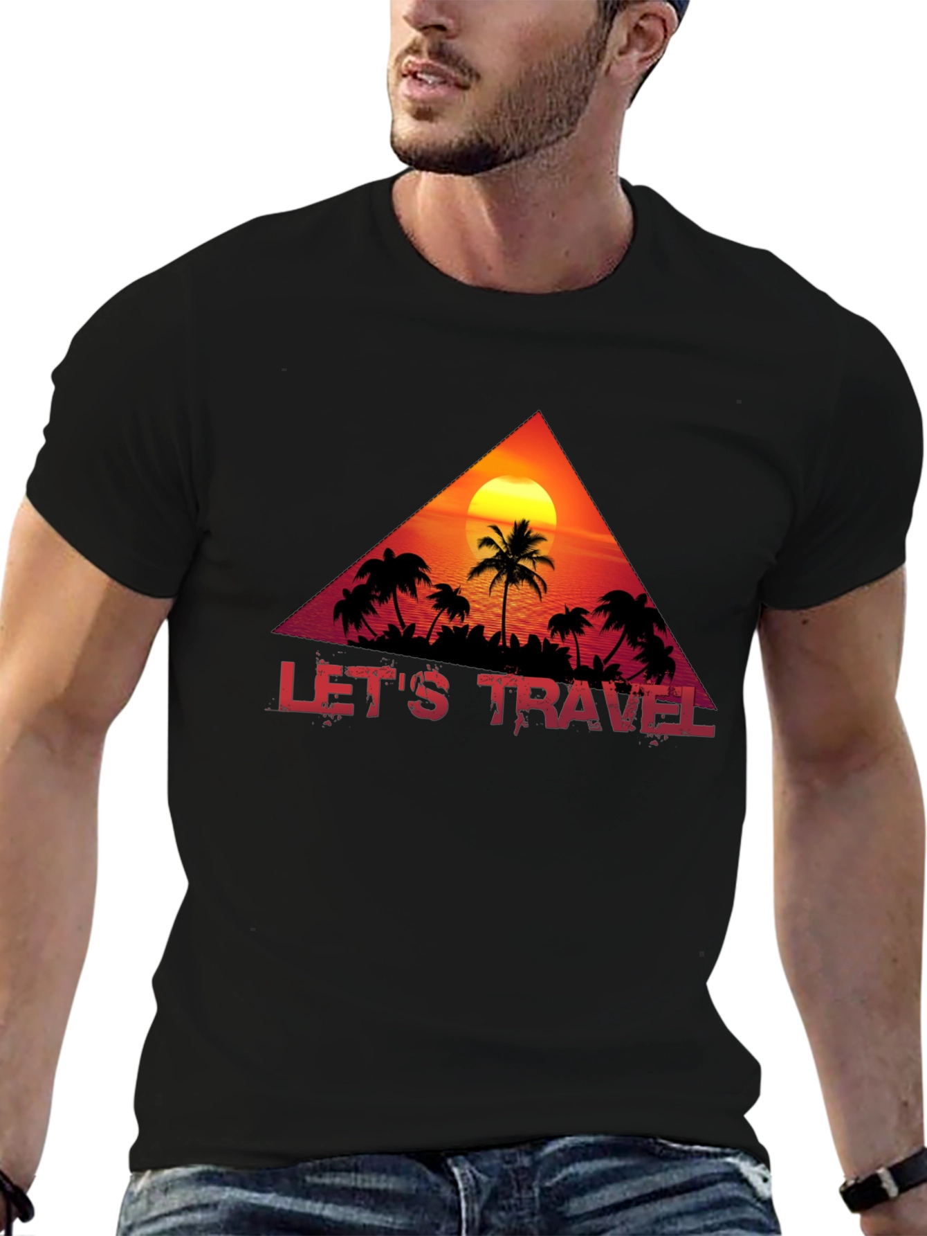 Lets Travel Graphic Tee - Island Sunset Design