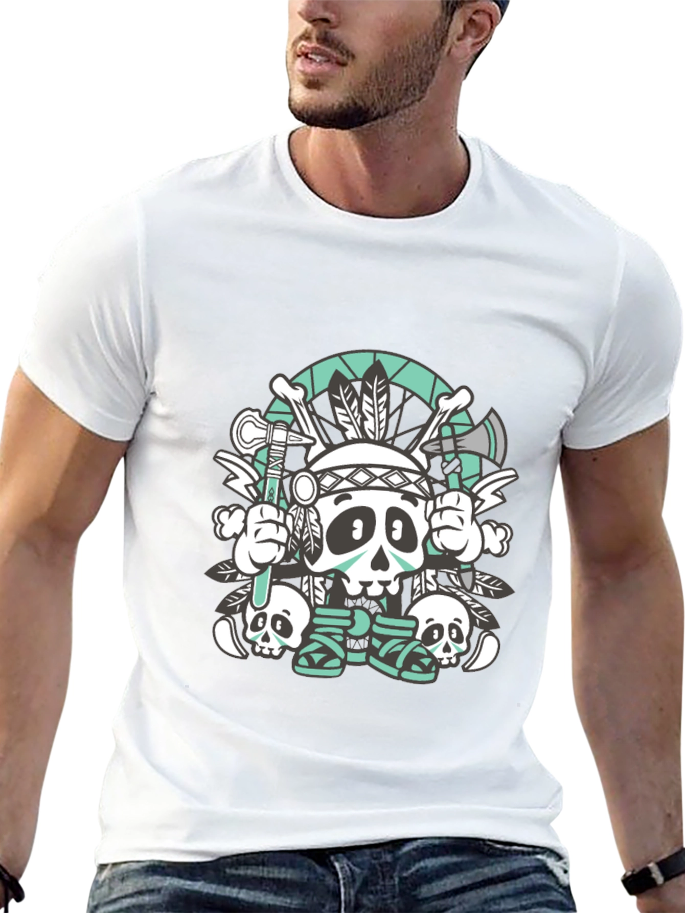 Skull Chief Graphic Tee - Black Cotton T-Shirt