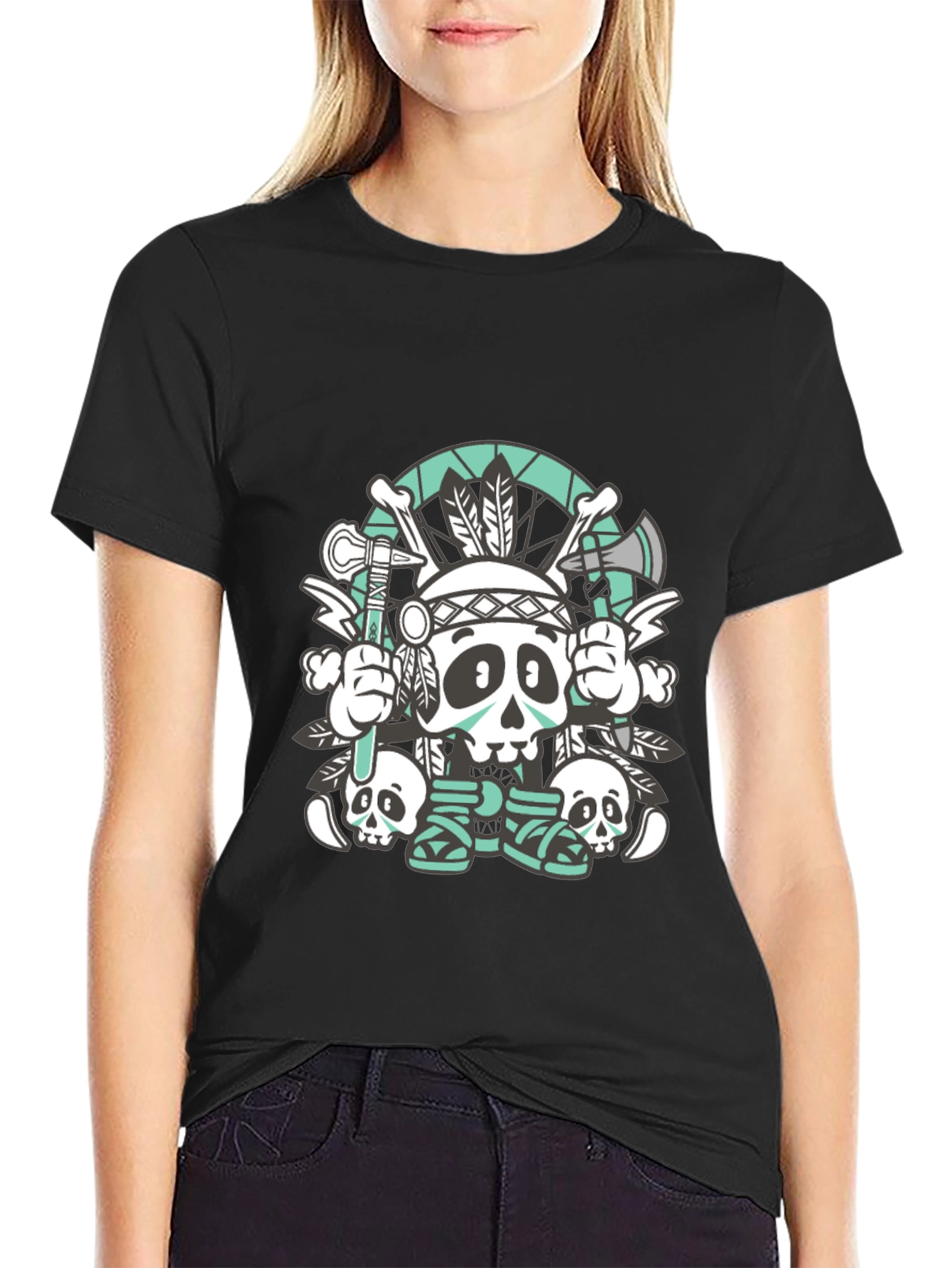 Skull Chief Graphic Tee - Black Cotton T-Shirt