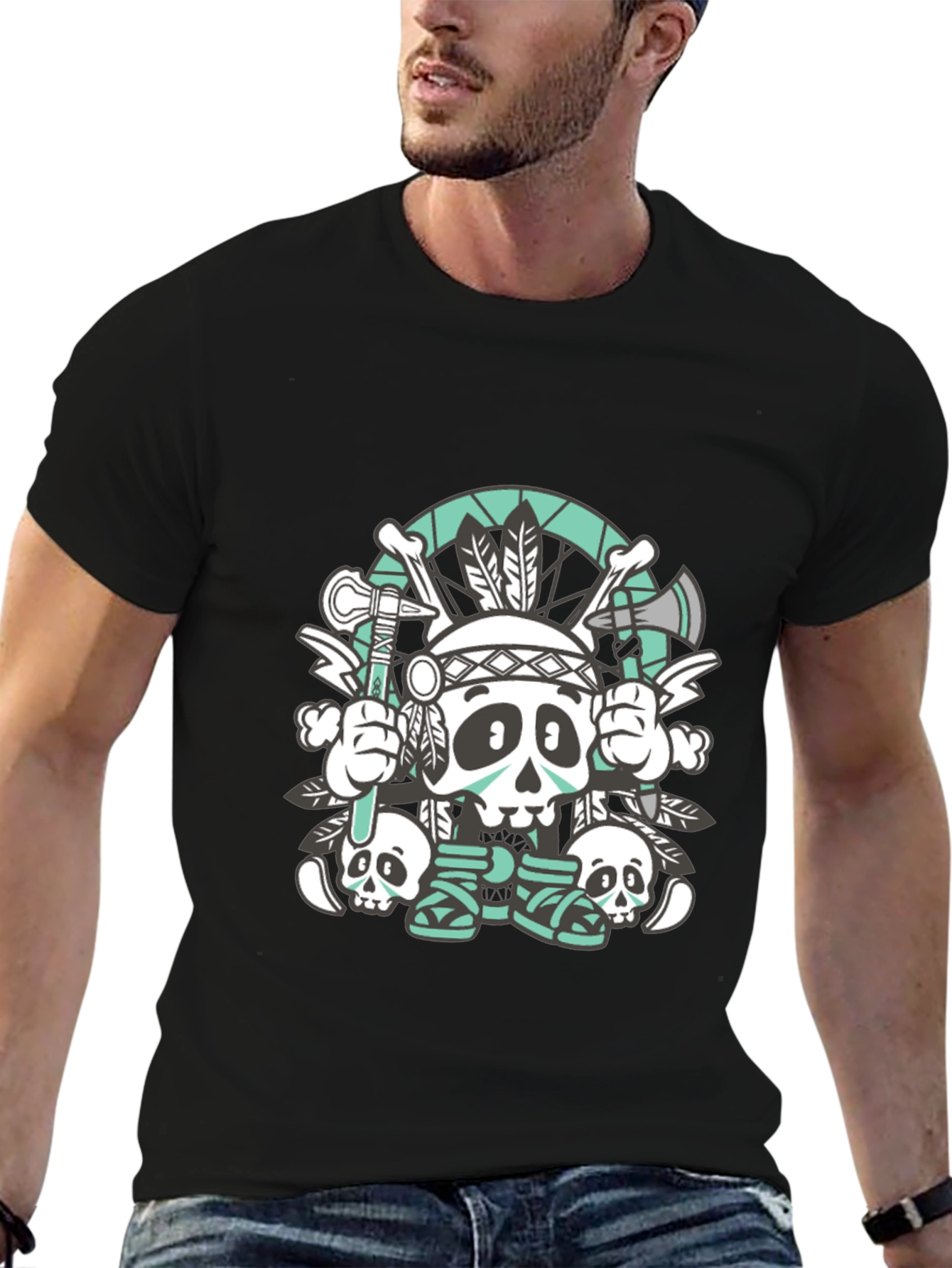 Skull Chief Graphic Tee - Black Cotton T-Shirt