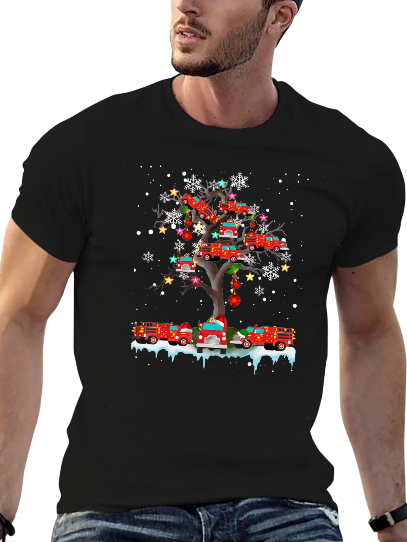 Firetruck Christmas Tree T-Shirt - Holiday Fun!