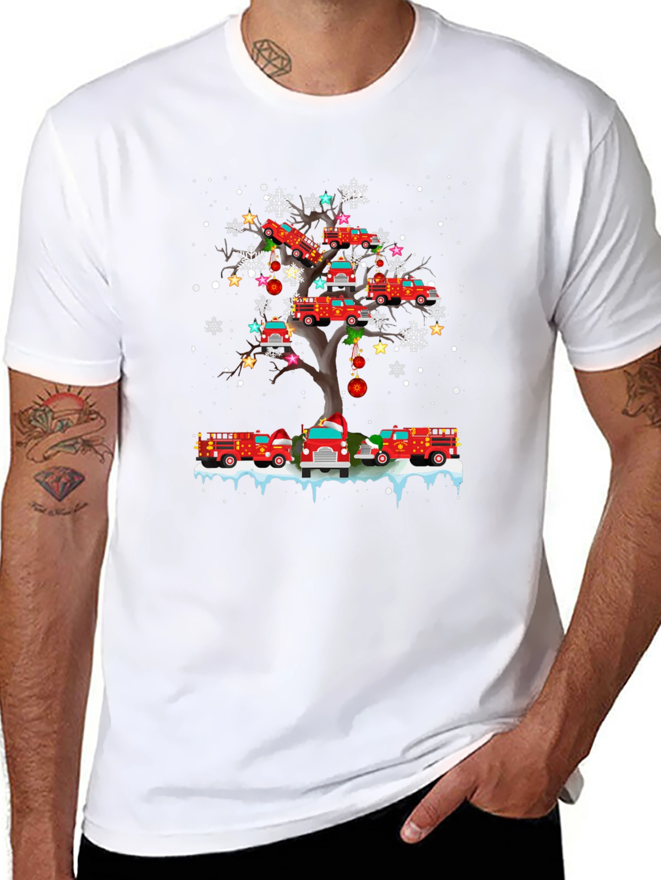 Firetruck Christmas Tree T-Shirt - Holiday Fun!