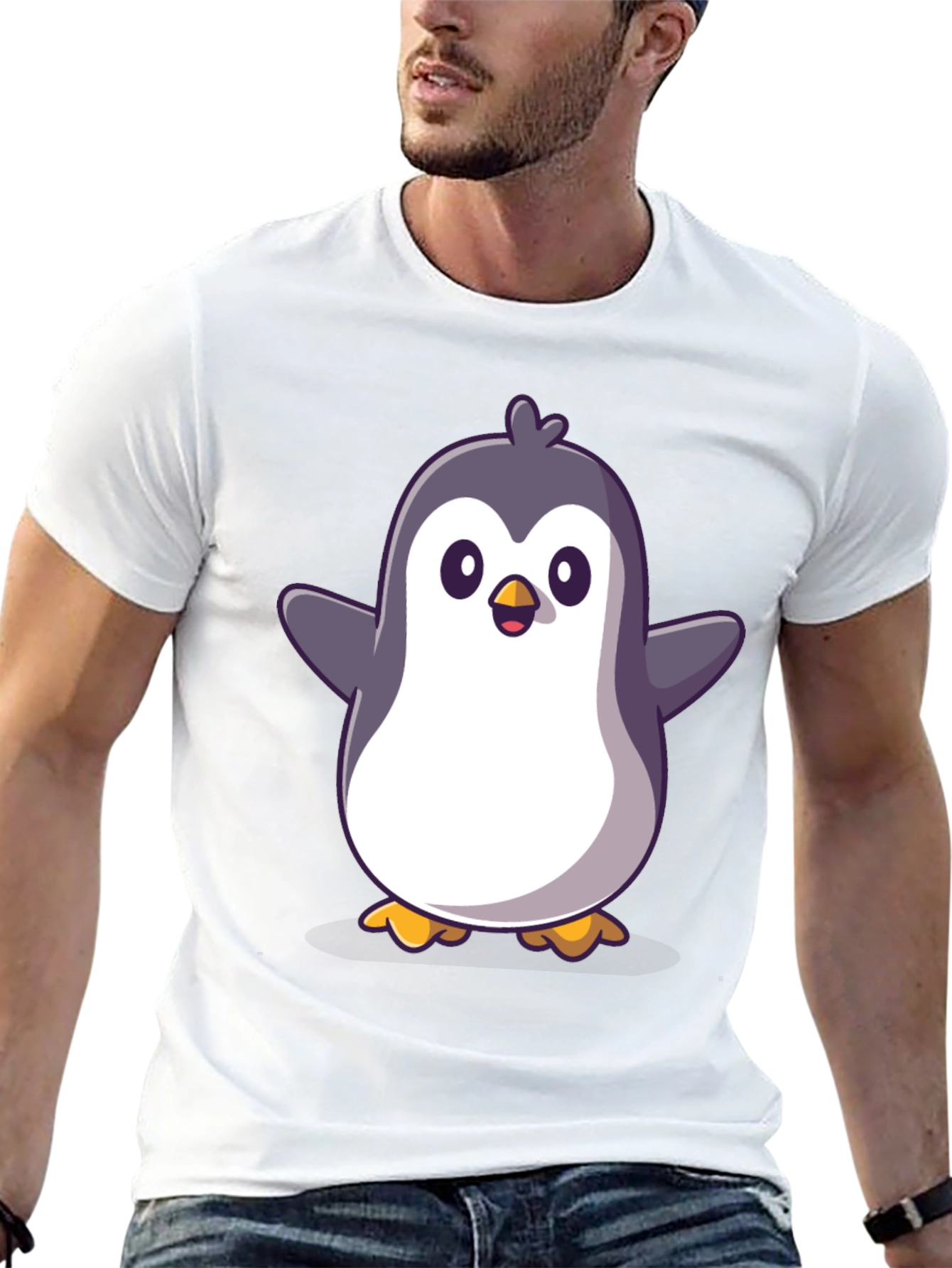Cute Cartoon Penguin Graphic Black T-Shirt
