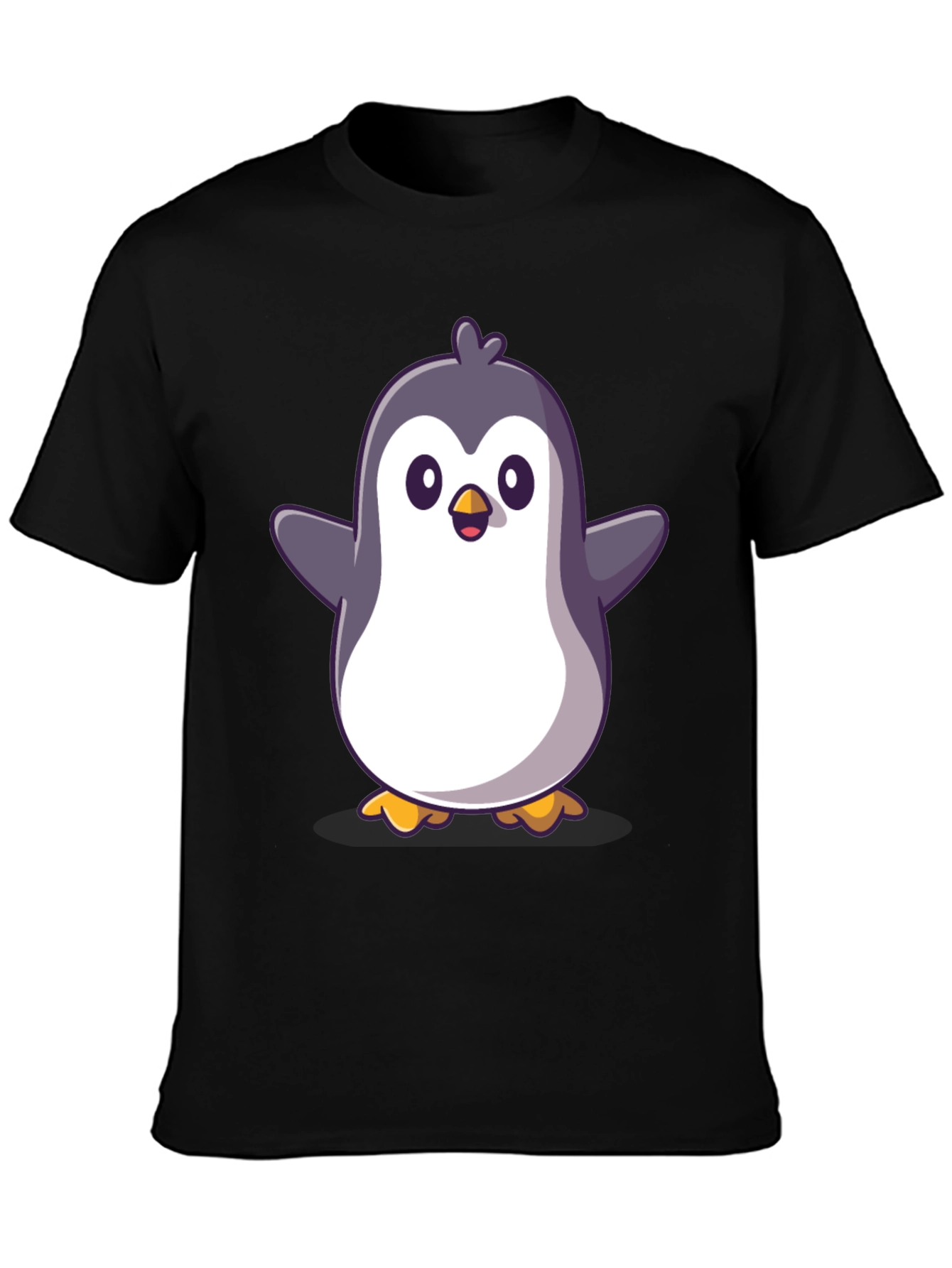 Cute Cartoon Penguin Graphic Black T-Shirt