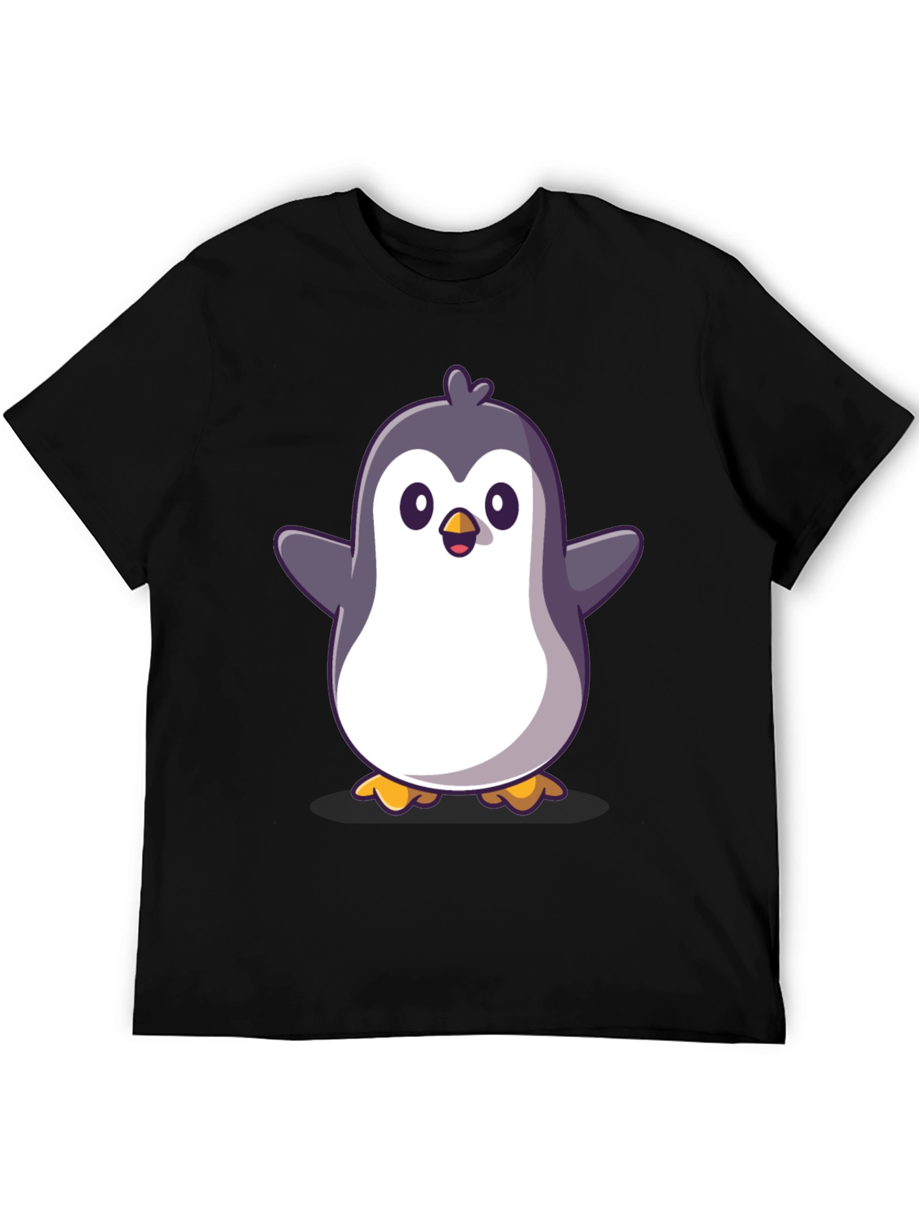 Cute Cartoon Penguin Graphic Black T-Shirt