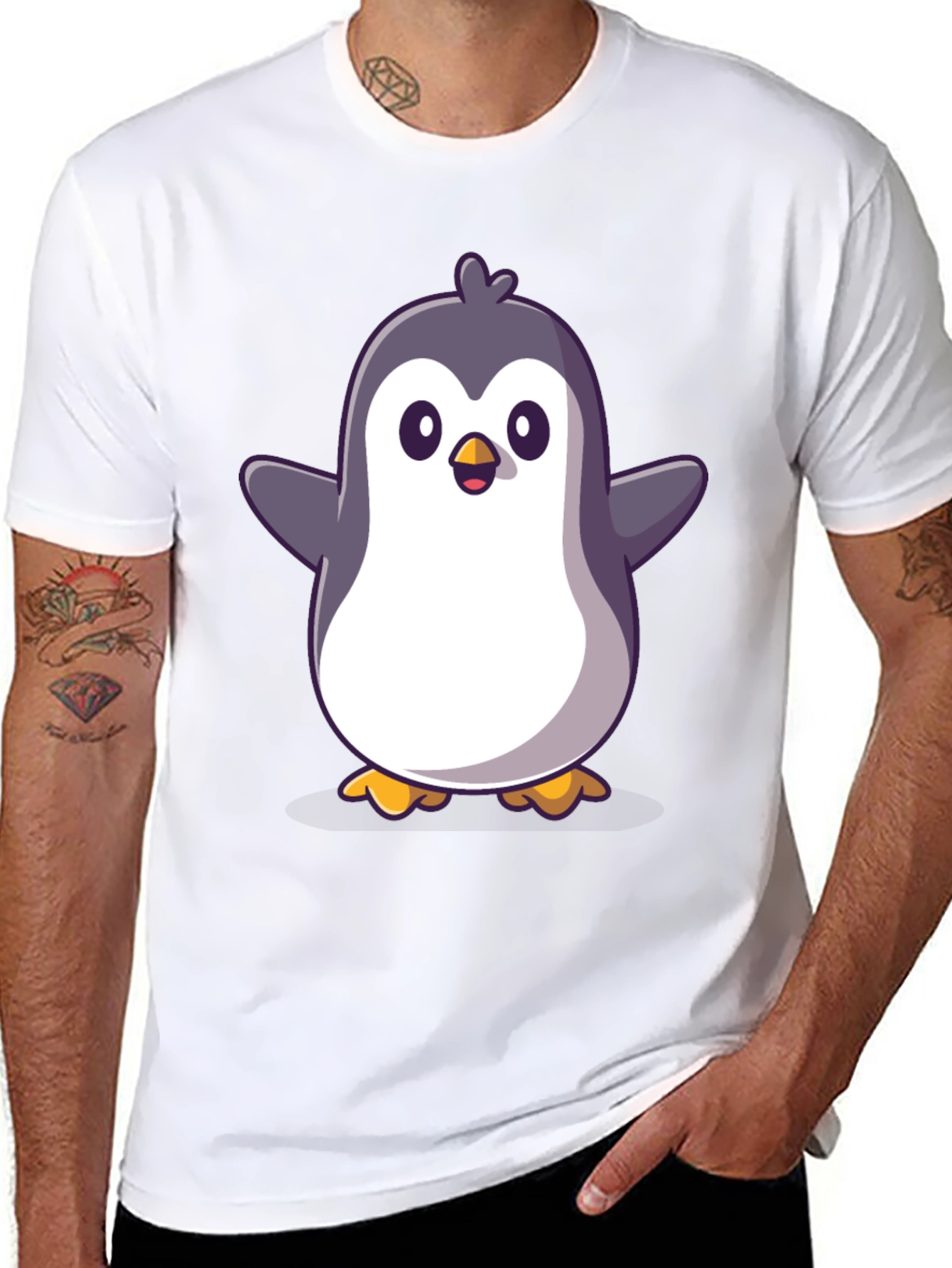 Cute Cartoon Penguin Graphic Black T-Shirt