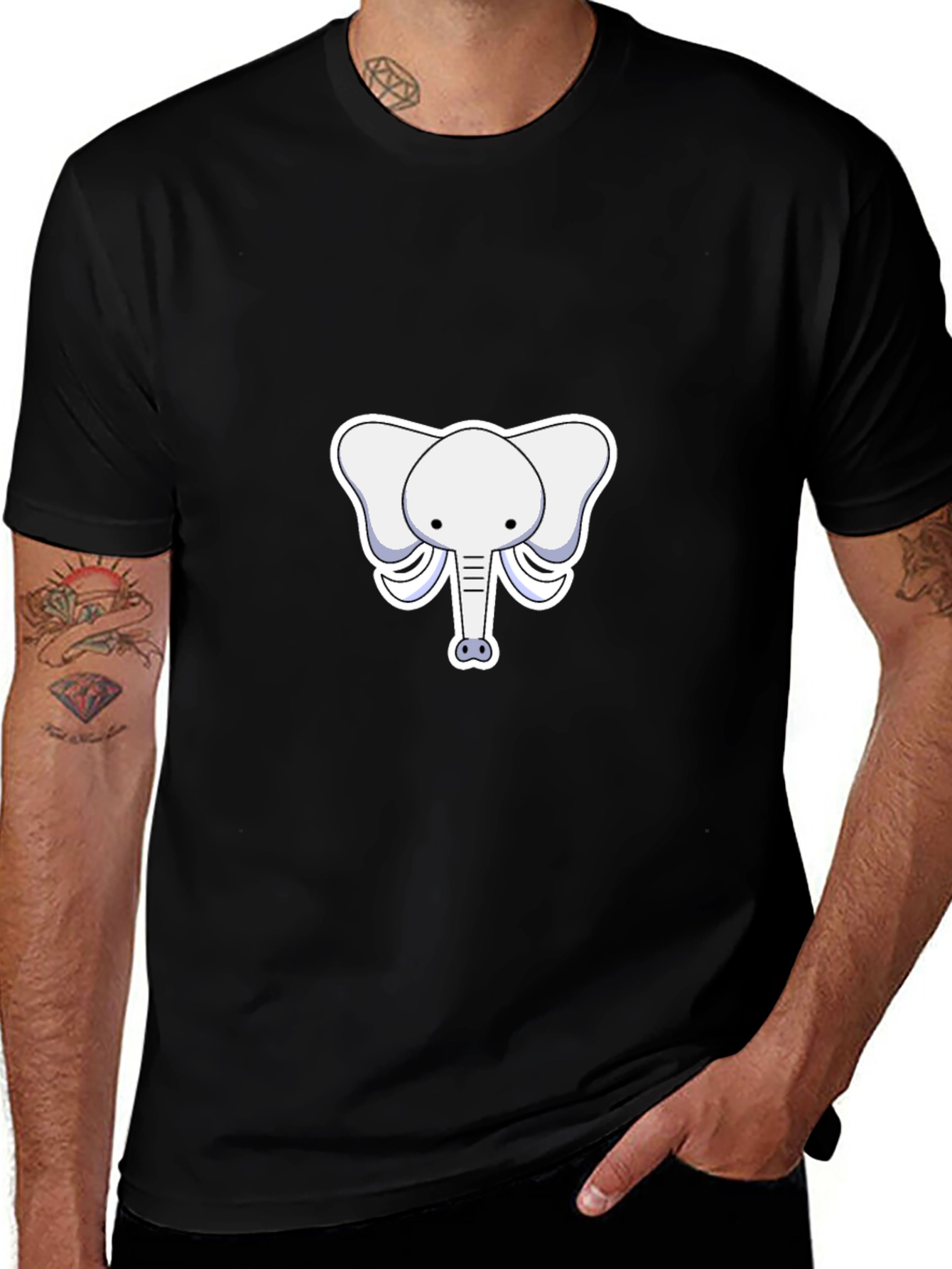 Cute Elephant Graphic Tee - Black