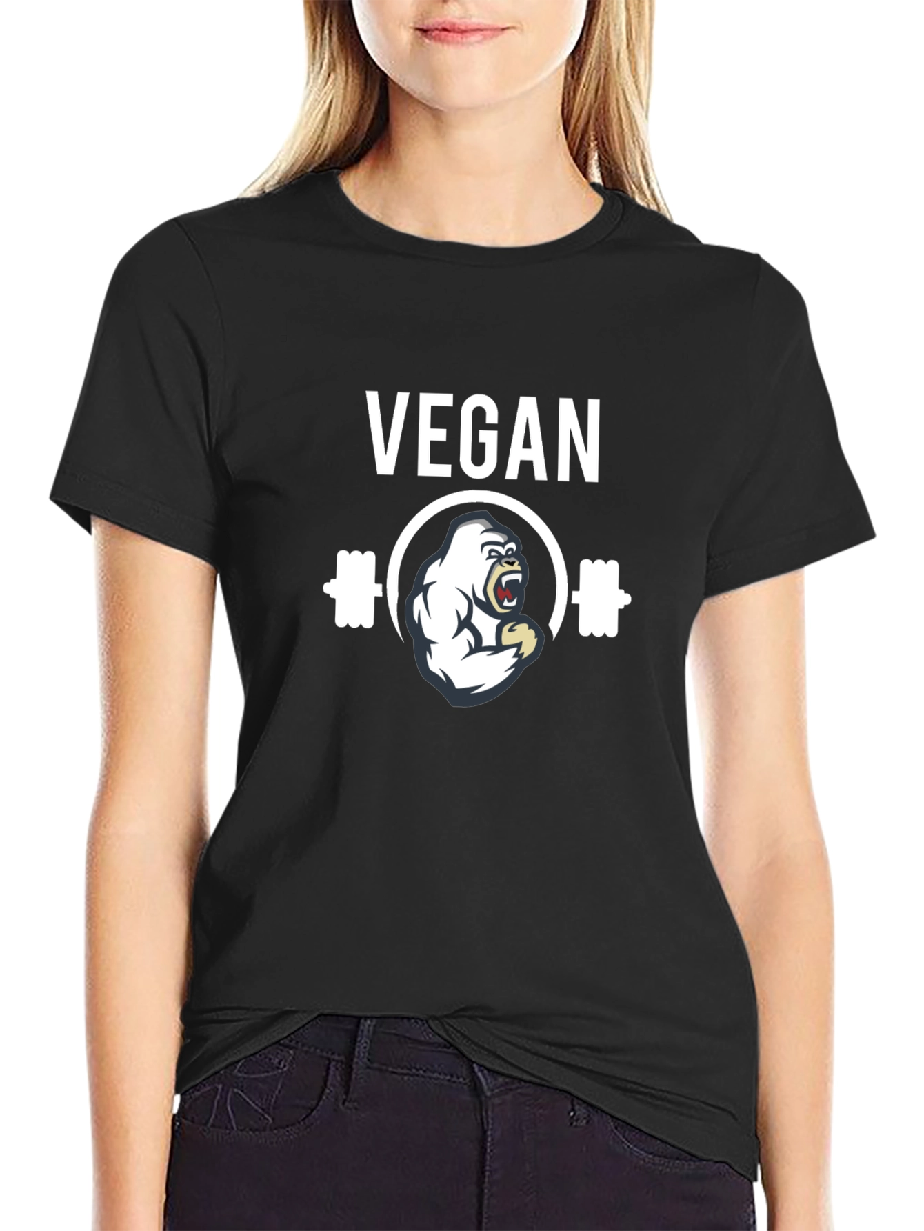 Vegan Gorilla Barbell Black T-Shirt