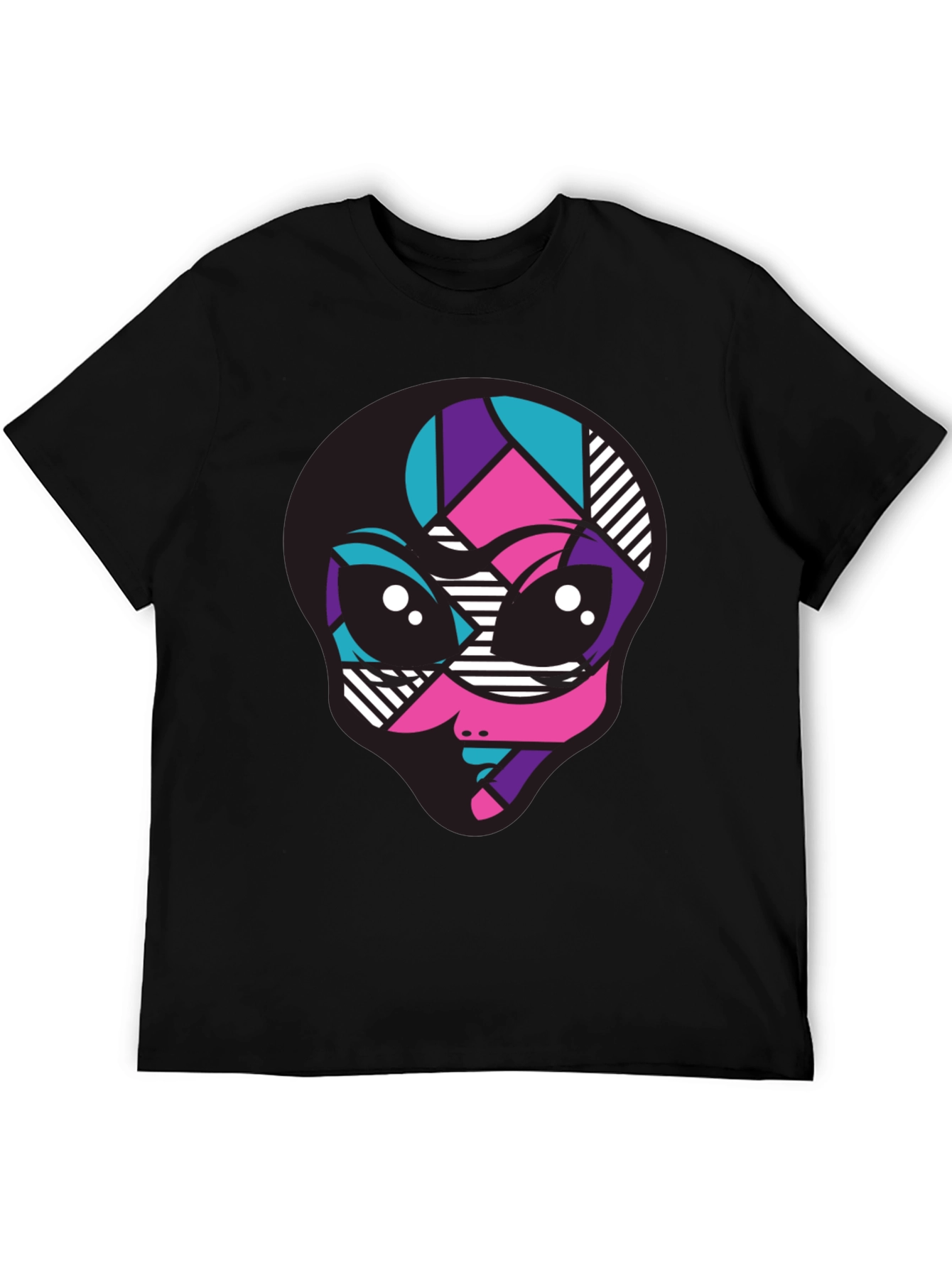 Vibrant Alien Graphic Tee - Black Crew Neck